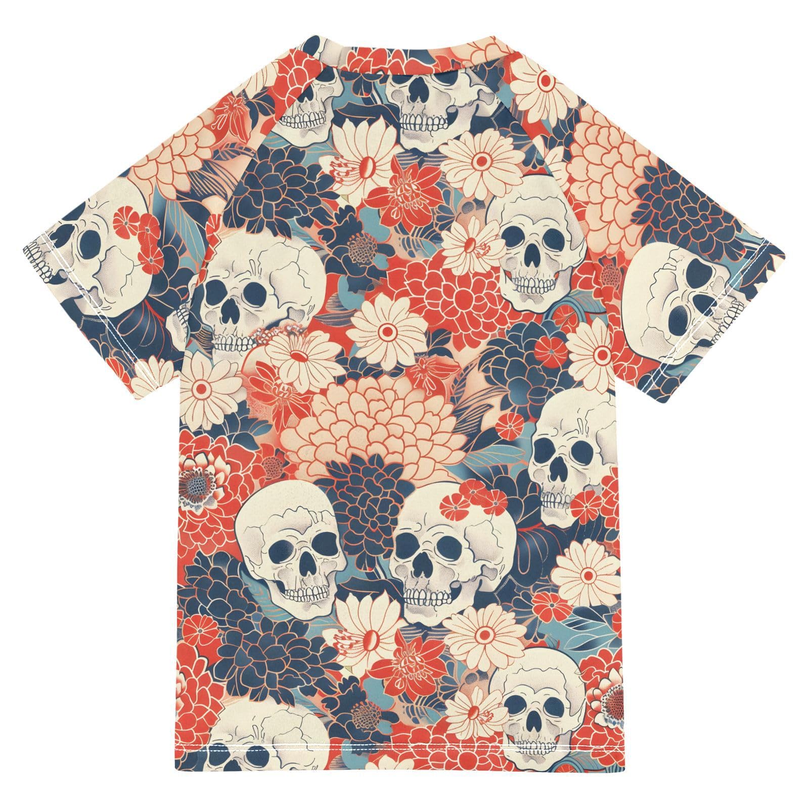 Boys Rash Guard Short Sleeve Swim Shirts for Boys Skulls Janpanese Sun Protection 7-8T