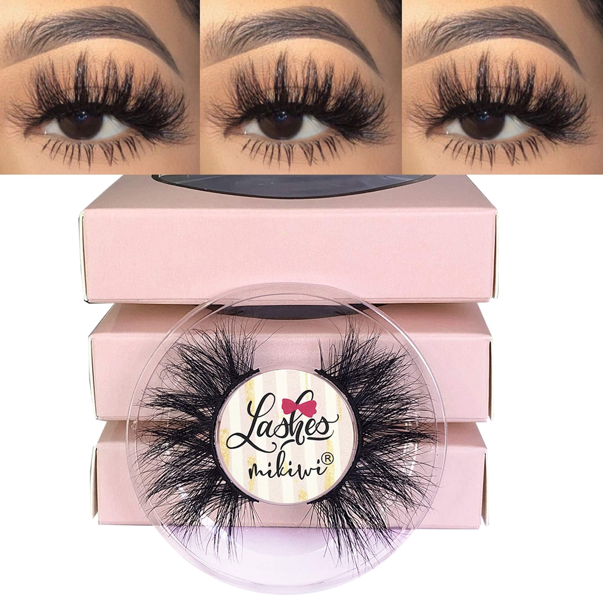 3D Mink Lashes, Mikiwi D390-3, 3 Pairs, Thick HandMade Full Strip Lashes, Cruelty Free, Luxury Makeup, 20mm mink eyeLashes (D390-3)