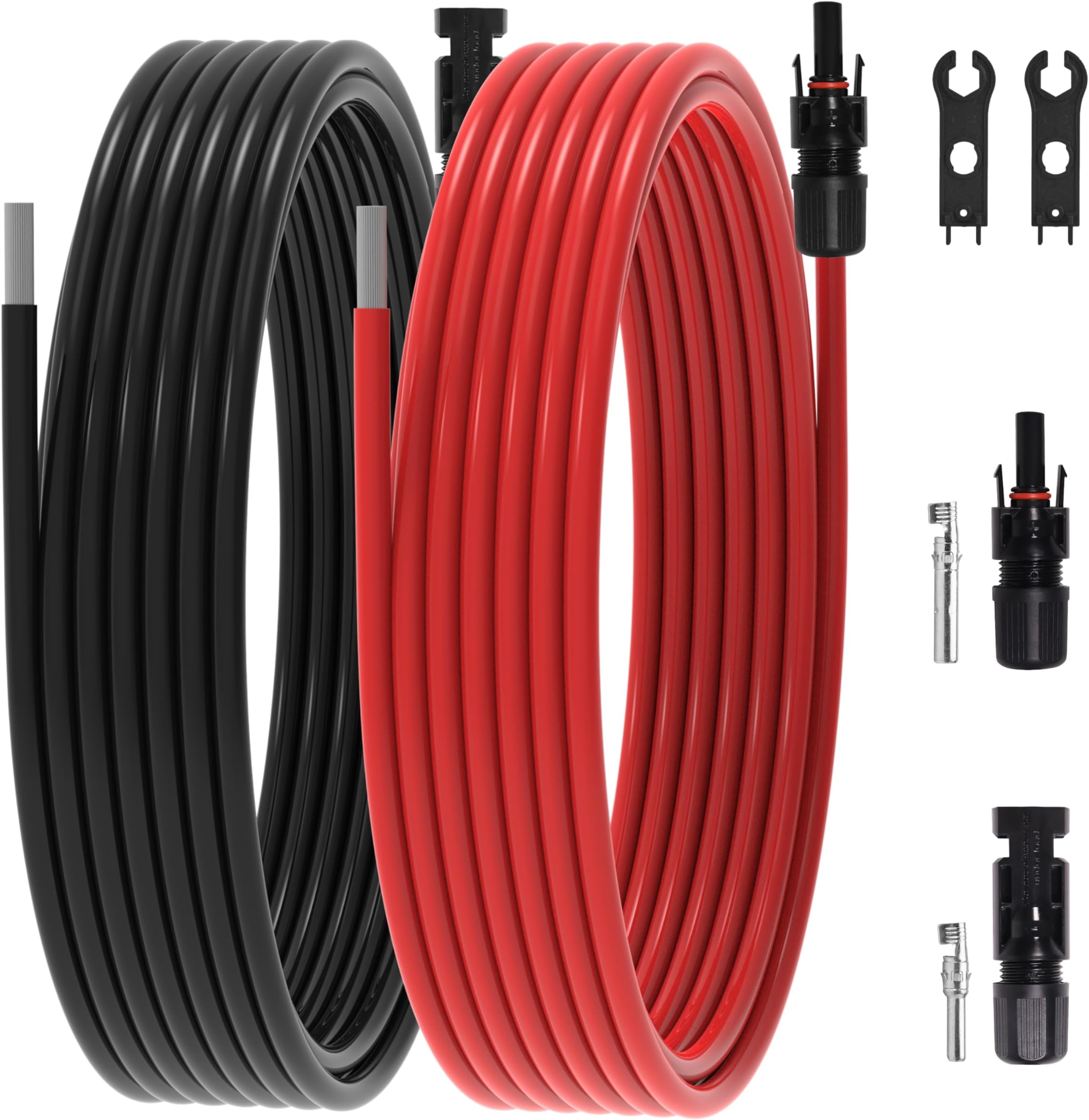 20 Ft 10AWG Solar Panel Extension Cable Wire, 10 Gauge 20 Feet Black and Red Extension Cable with Extra Female and Male Solar Connectors, 2 Spanners (10AWG-20Ft)