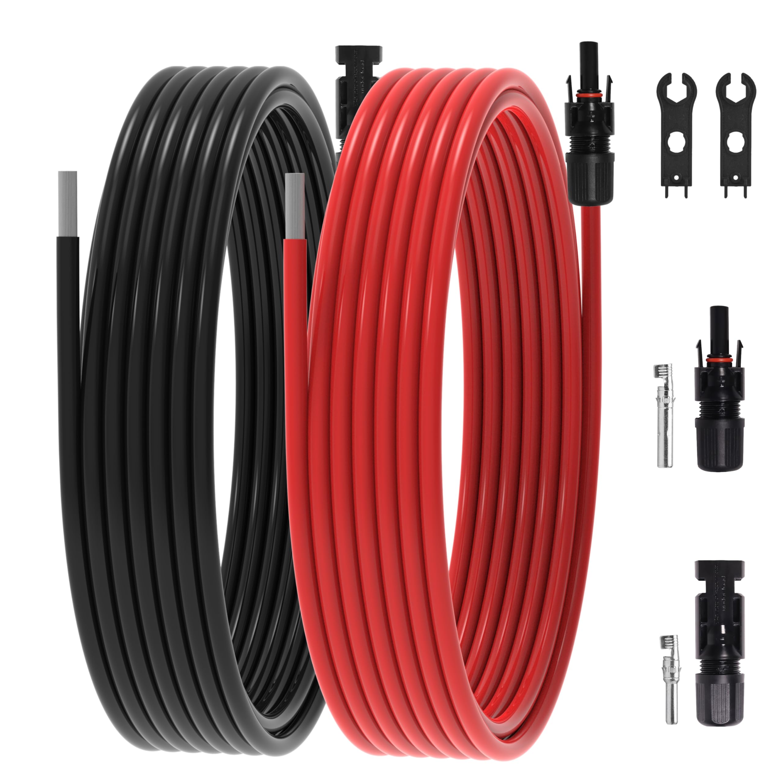 20 Ft 10AWG Solar Panel Extension Cable Wire, 10 Gauge 20 Feet Black and Red Extension Cable with Extra Female and Male Solar Connectors, 2 Spanners (10AWG-20Ft)