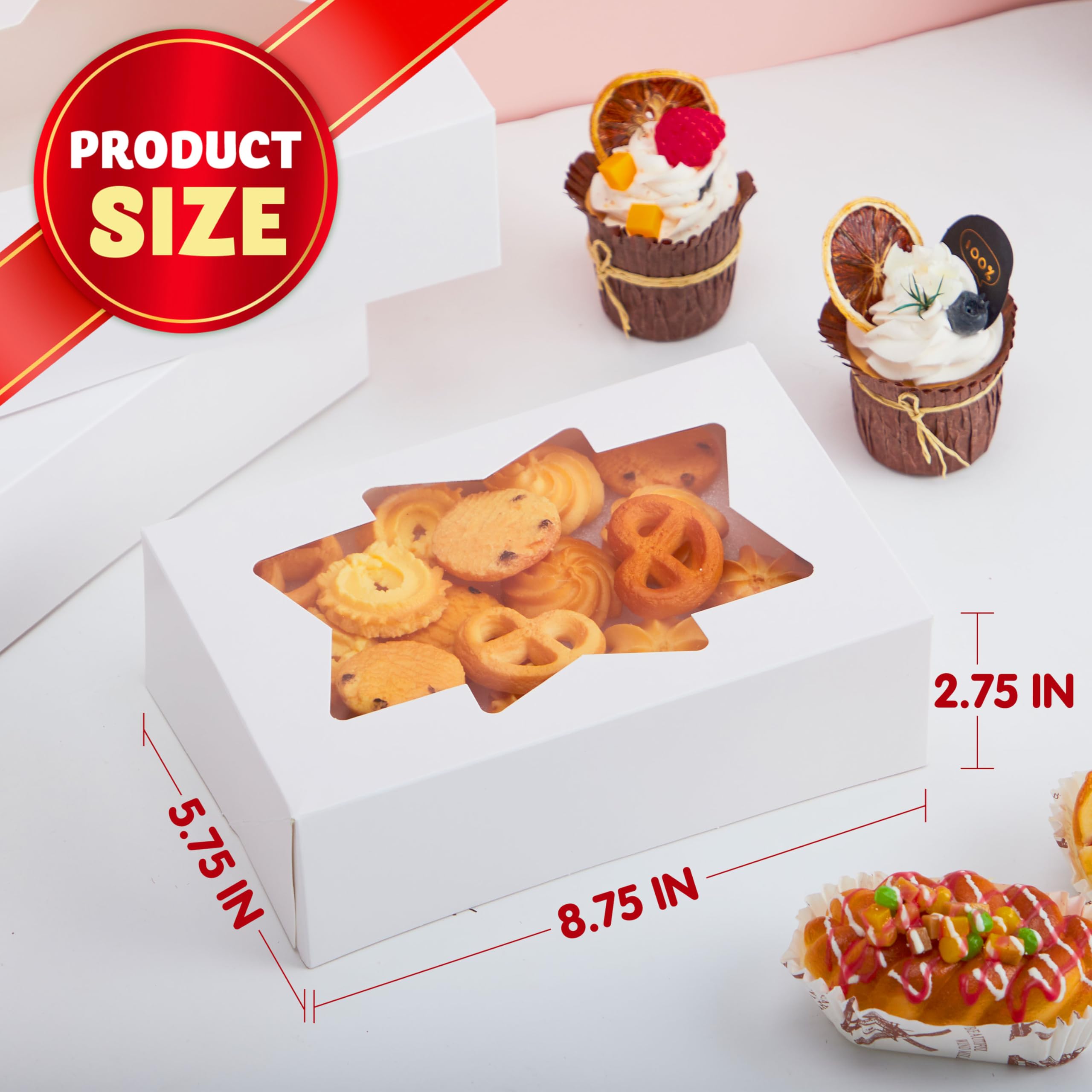 JOYIN 24 PCS Christmas Cookie Boxes for Gift Giving, 8.75’’ x 5.75’’ x 2.75’’ Xmas Holiday Plain White Bakery Treat Boxes with Window for Pastries, Cupcakes, Cookies, Brownies, Donuts