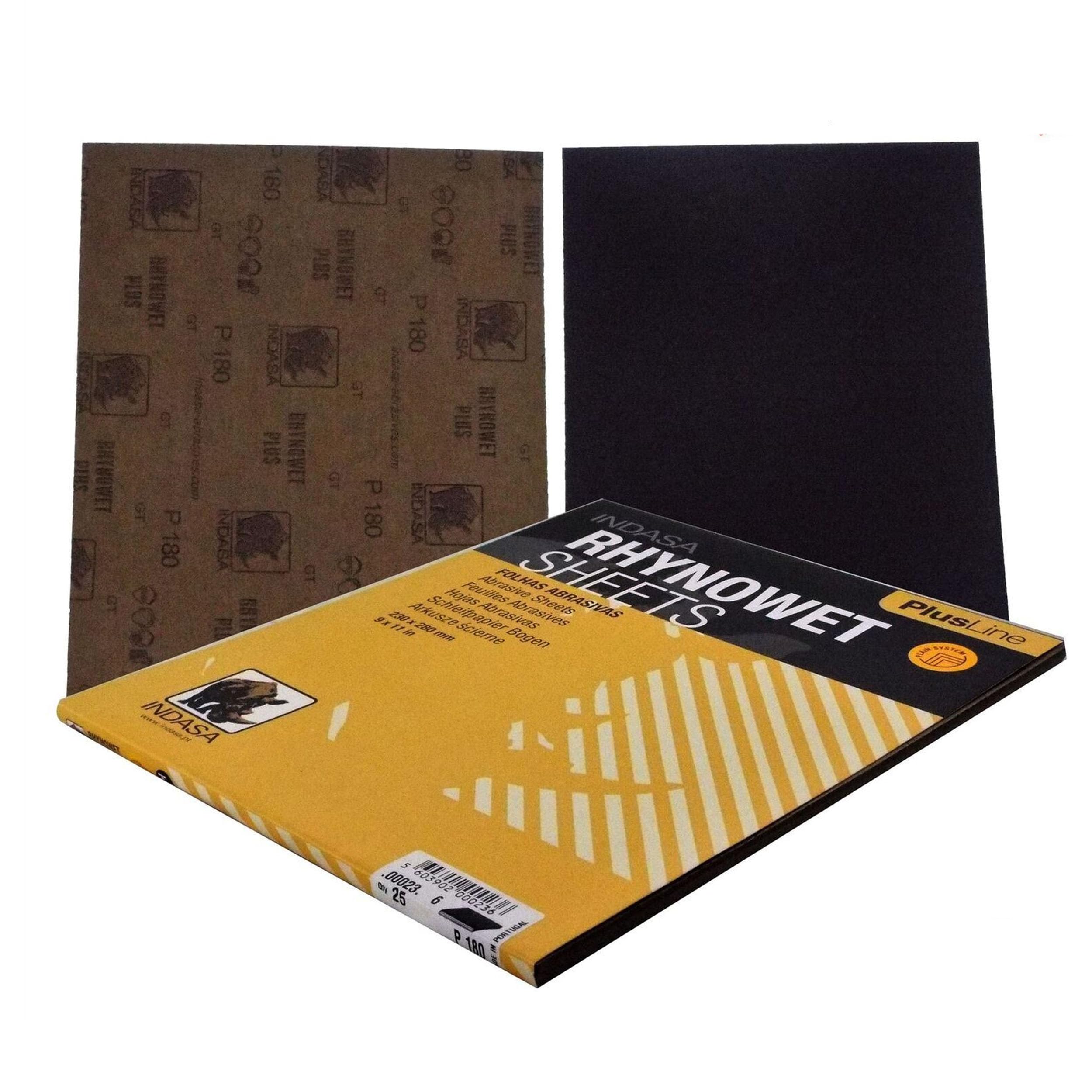 Indasa Rhynowet Wet Plusline Sanding Sheets 230x280mm P180 C00023 Great Metal and Woodworking Applications Anti-Slip Waterproof Paper, Used for Sanding and Finishing of Paints, primers and lacquers