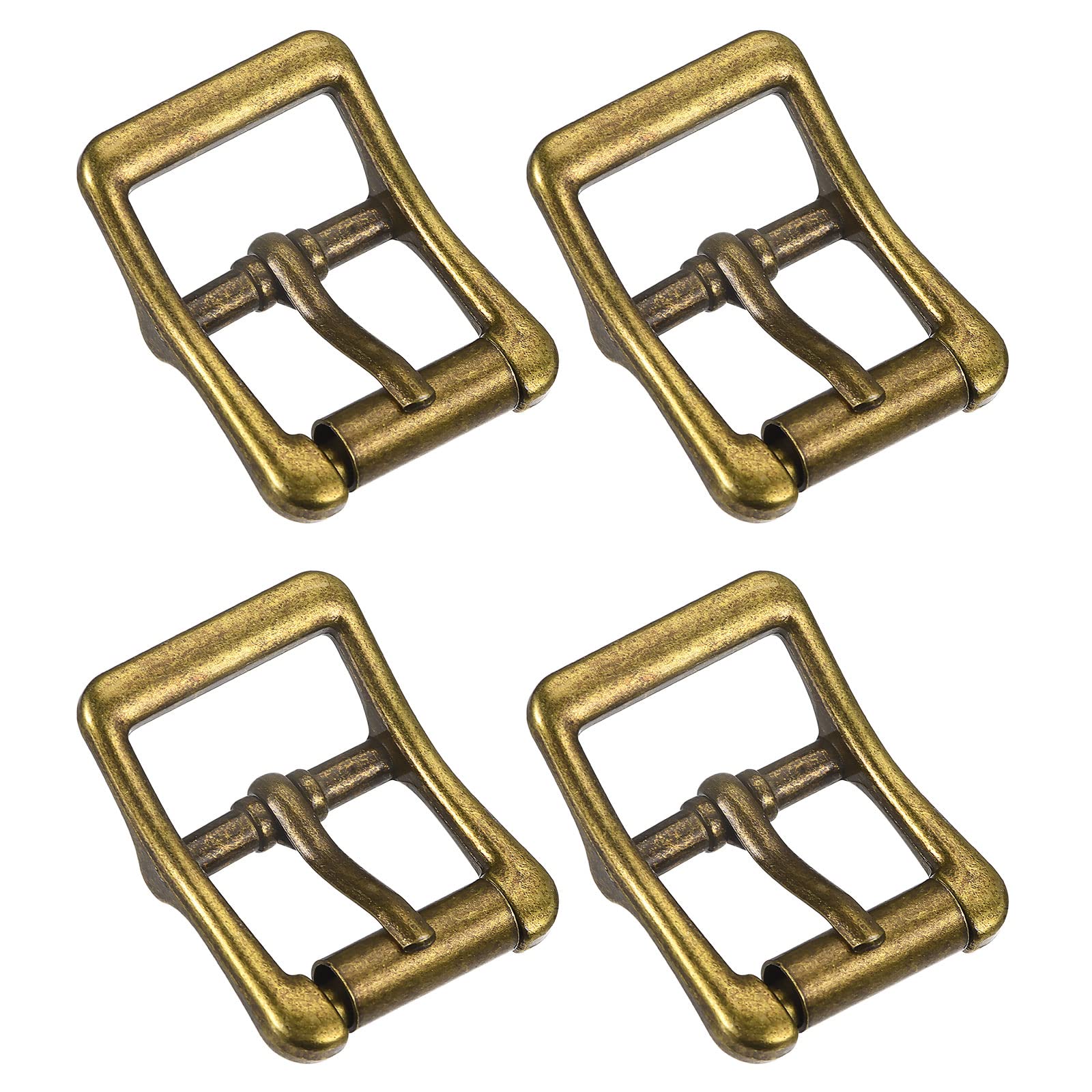 uxcell Metal Roller Buckle, 4Pcs Single Prong Belt Buckle Square Center Bar Buckles for Leather Craft Accessories