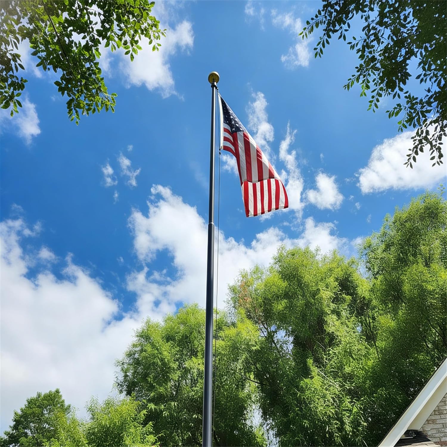 PHITRIC 11 Gauge Heavy Duty Flag Pole Kit, 25FT Extra Thick Aluminum Flagpole for Outside in Ground, with 3x5 American Flag, Residential or Commercial Use, 120 MPH Wind Resistant