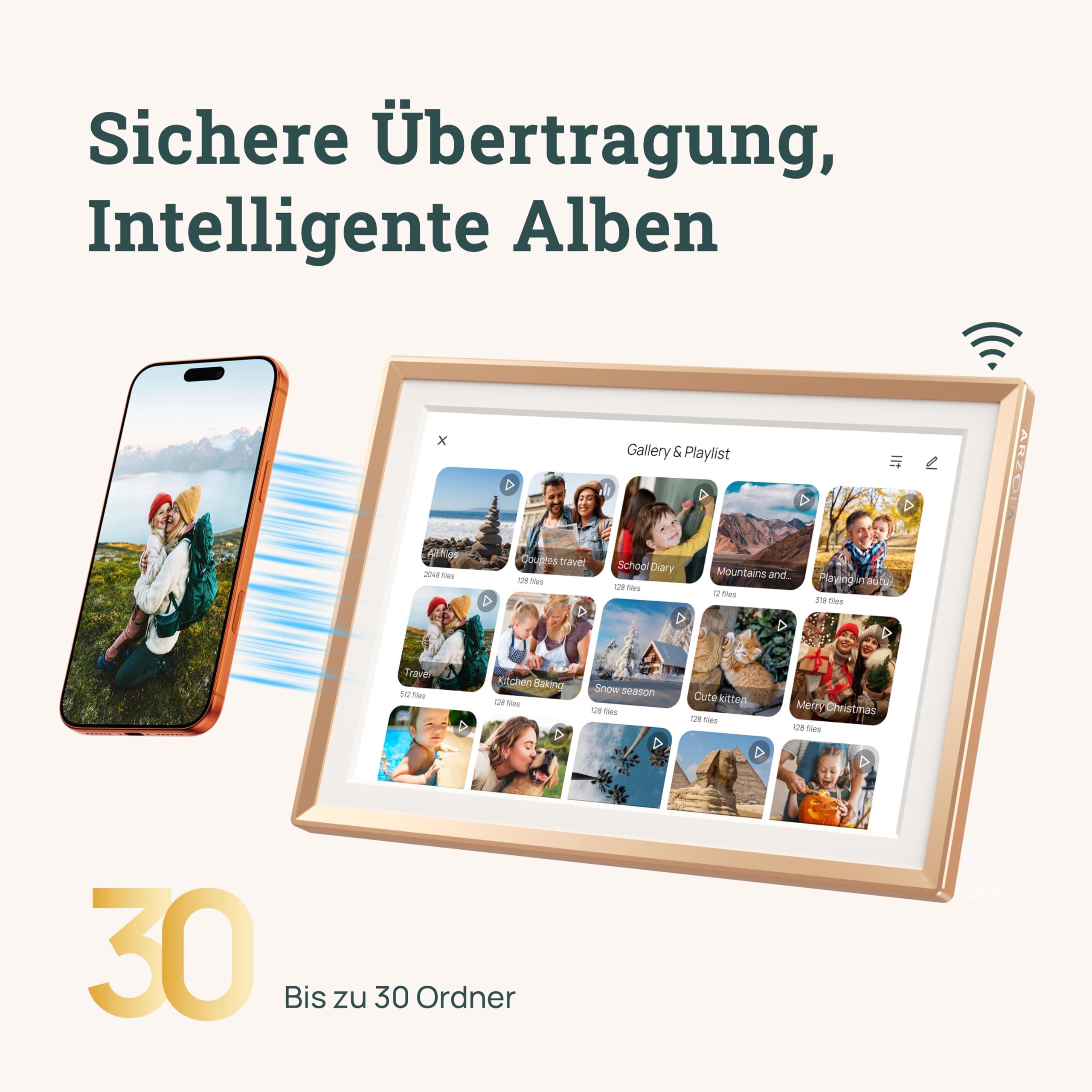 ARZOPA 14 Zoll Metall Digitaler Bilderrahmen Kostenloser Cloud Storage Unbegrenzt Fotos & Videos über App Teilen 1920 * 1200 FHD Touchscreen Elektronischer Bilderrahmen Geschenk für die Familie - D14