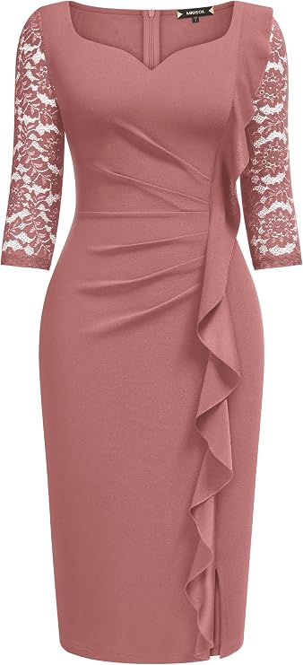 Miusol Women's Classy V-Neck Floral lace 3/4 Sleeve Cocktail Party Dress