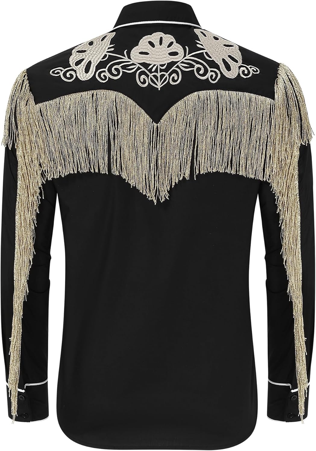 TURETRENDY Men's Western Cowboy Fringe Shirts Long Sleeve Embroidered Slim Fit Casual Button Down Shirts Black 1 XL