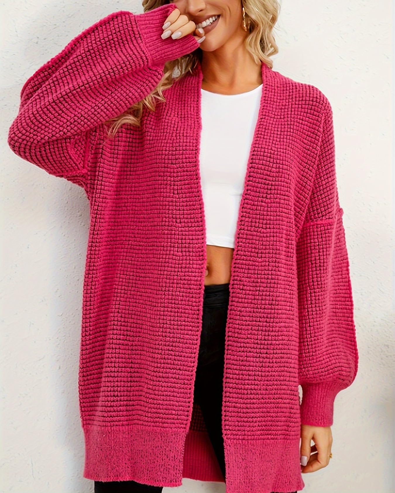 Gilet Long en Grosse Maille pour Femme Coupe Oversize Ouvert sur Le Devant Style Boyfriend Idéal pour La Mi-Saison Automne-Hiver et Le Quotidien.
