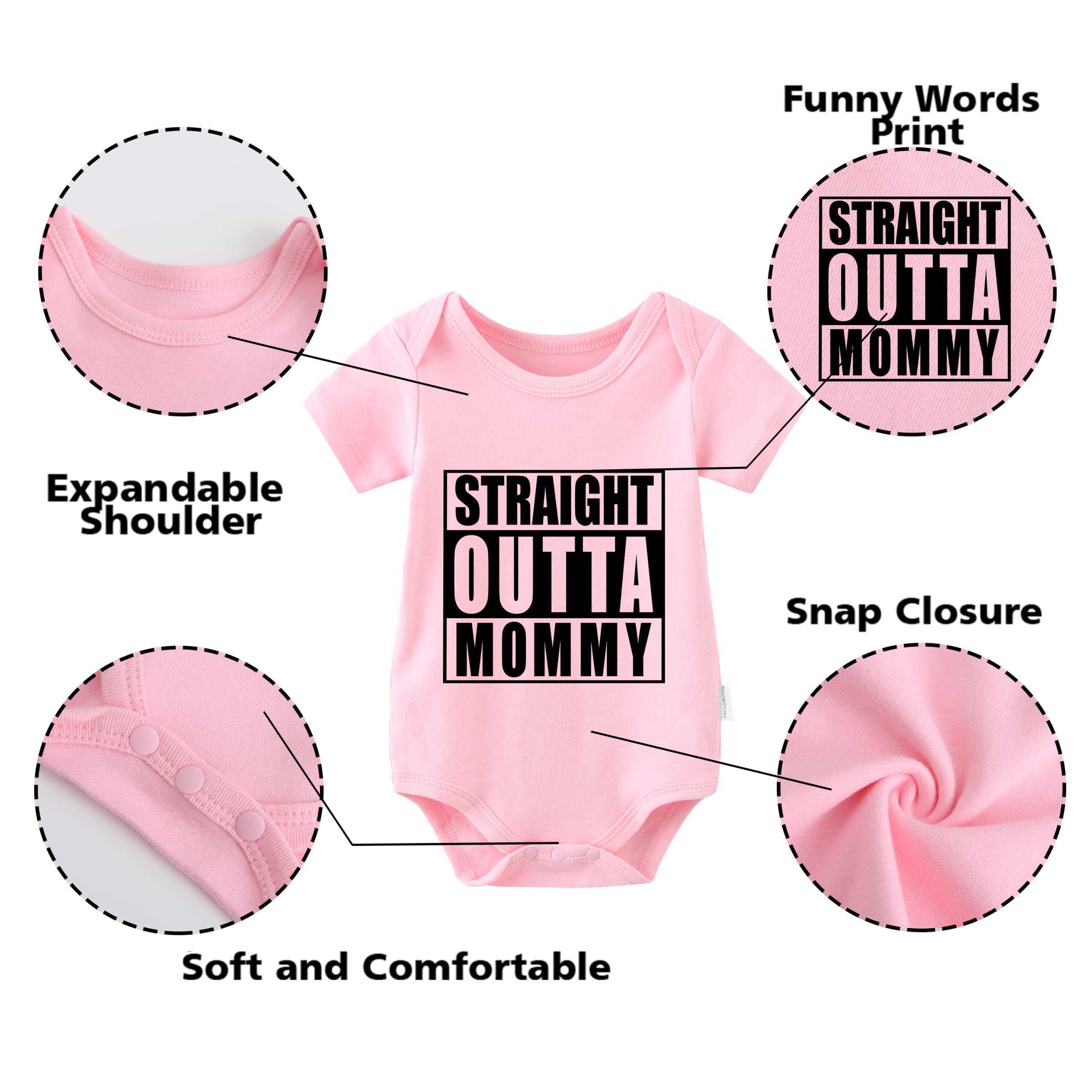 YSCULBUTOL Baby Twins Bodysuit Straight Outta Mommy Newborn Baby Girl Boy Romper Short Sleeve Baby Jumpsuit (pink hayi outta mommy3m)