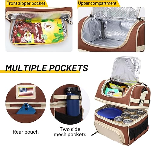 Miniatura 3 de MIER Bolsa de almuerzo de 2 compartimentos con correa para el hombro para hombres y mujeres, bolsa térmica aislada a prueba de fugas, color caqui
