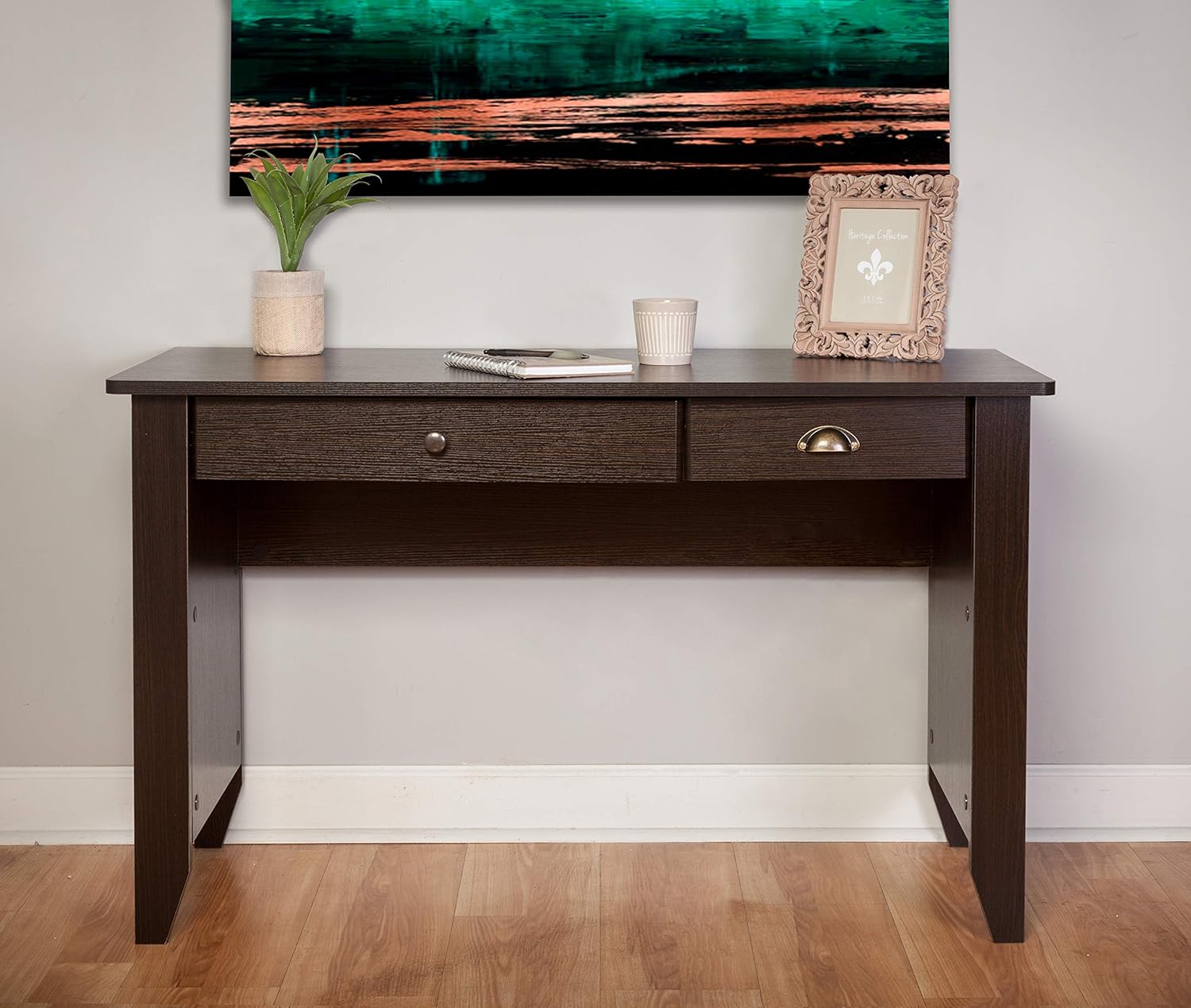 Eleanor Espresso Woodgrain Desk with Drawers & USB Port
