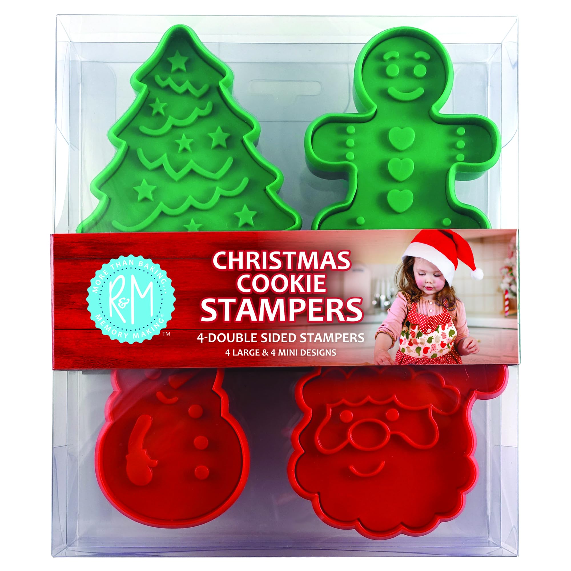 R&M International 469 Christmas - Juego de sellos de doble cara (plástico, 4 unidades), multicolor