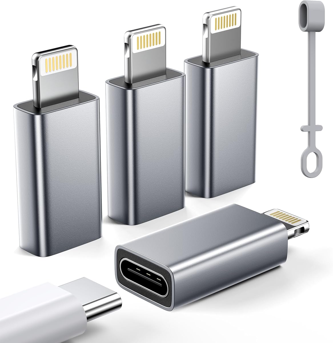 MFi Certified USB C to Lightning Adapter 4-Pack, 27W Fast Charging & Data Sync, Lightning to USB Type C Cable Adapter Compatible with iPhone 14/13/12/Pro/Max, iPad, AirPods, with Anti-Loss Lanyard