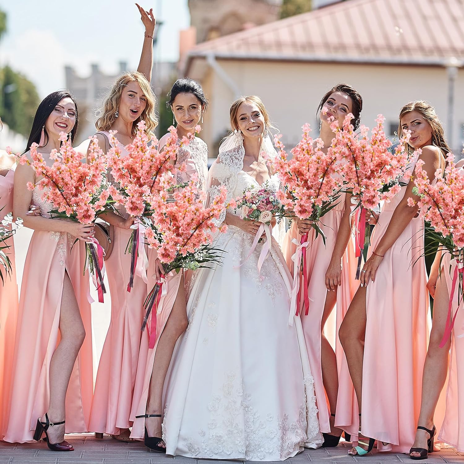 Giegxin 8 Pcs Silk Cherry Blossom Branches Cherry Blossom Tree Stems Long Stem Artificial Flowers for Tall Vase Flowers for Home Wedding Vase Floral Arrangements (Pink,39.4") - Image 6