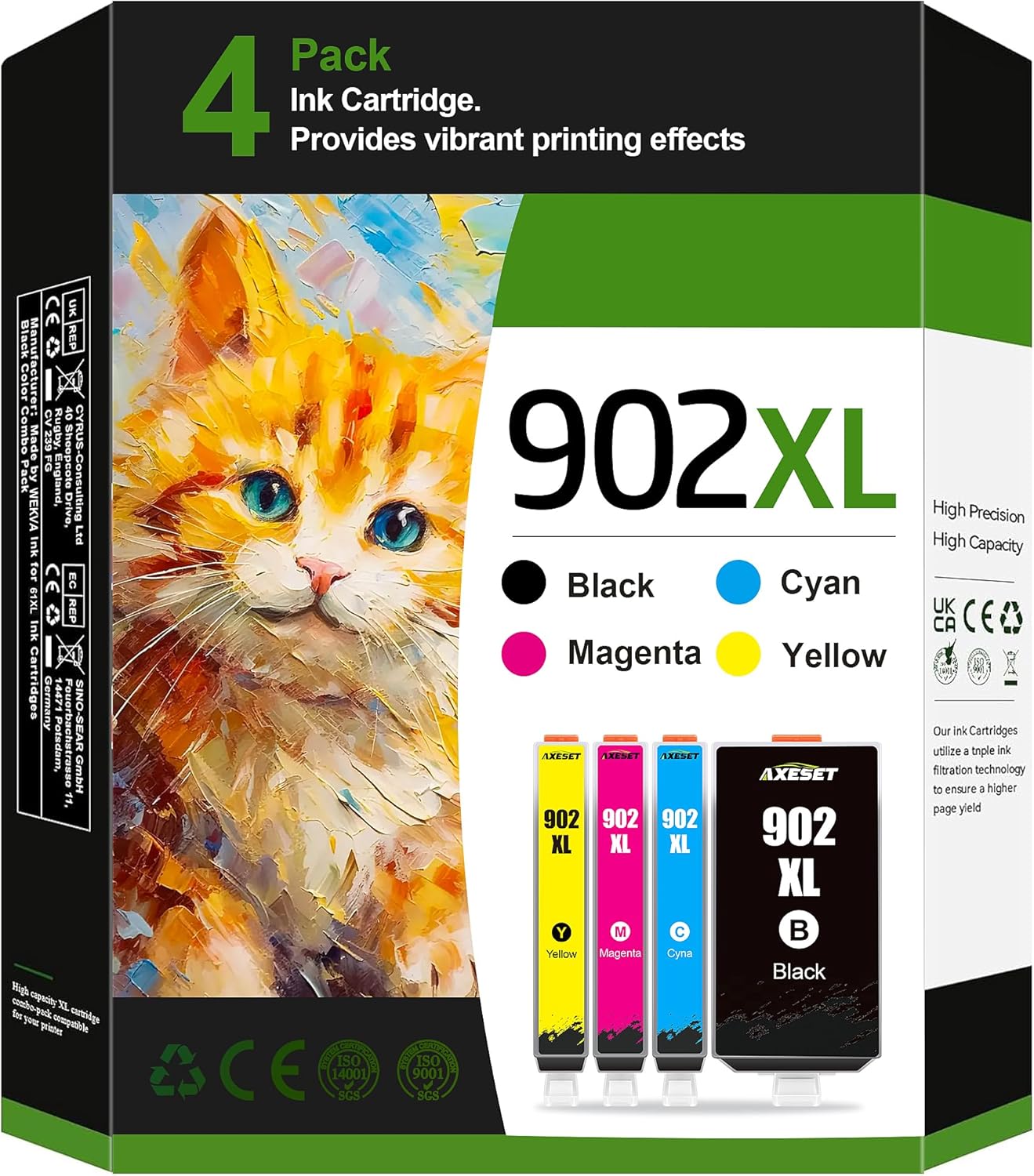 902XL Ink Cartridges for HP Printers Compatible for HP 902XL Ink Cartridges Combo Pack Replacement for HP Officejet Pro 6978 Printer Ink Cartridges 6968 6958 Printers(4 Pack)