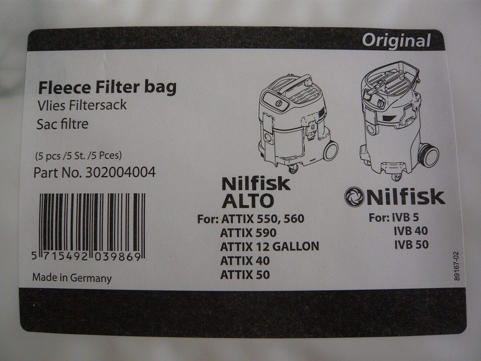Nilfisk 302004004 WAP Vlies Filtersack Staubsaugerbeutel für ALTO, Attix, IVB