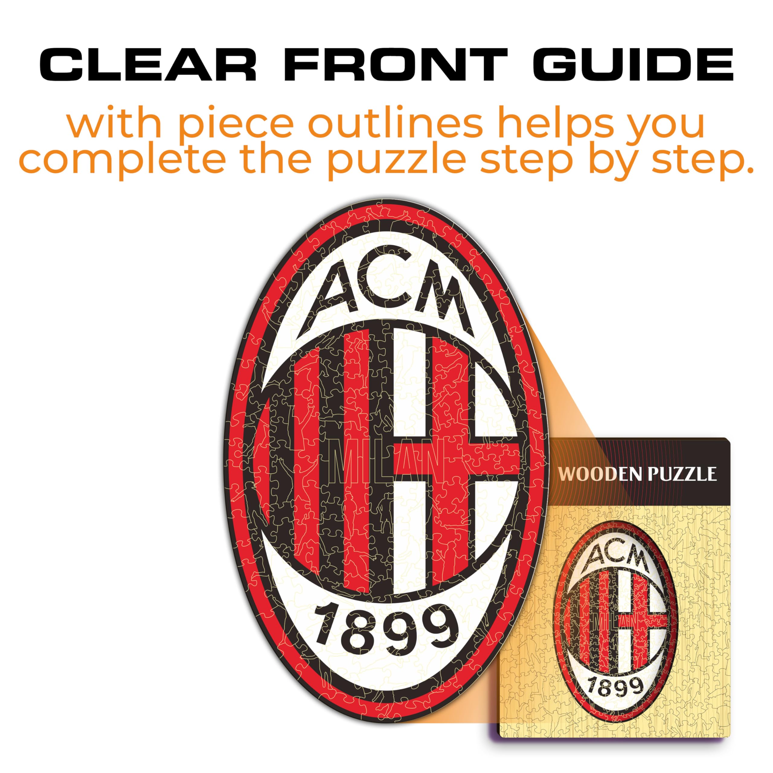 Iconic Puzzles - Logo Milan, oficjalnie licencjonowane, w 100% trwałe, drewniane puzzle dla dorosłych i dzieci, rozmiar S, 150 szt