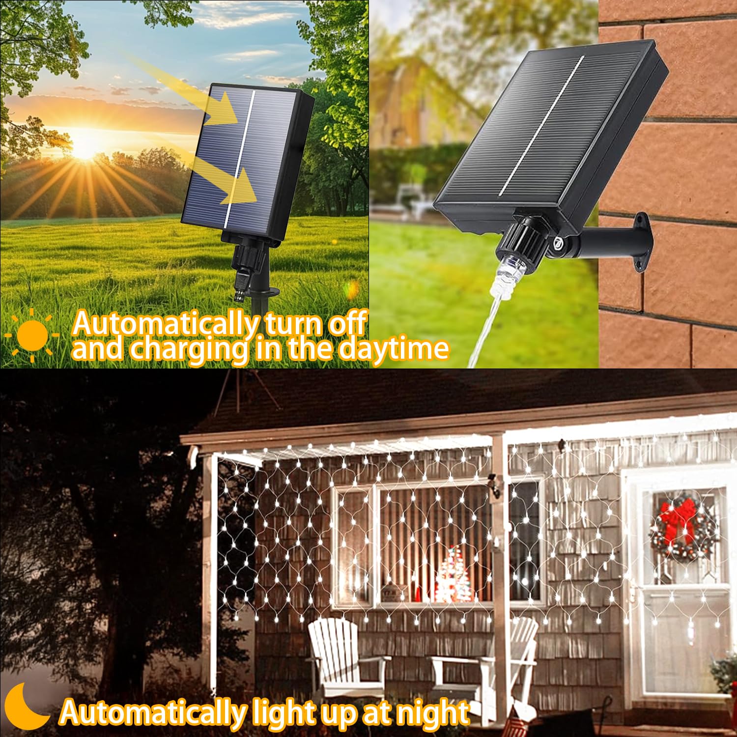 Aofonchy Solar Net Lights Outdoor, 1.5 * 1.5M 96 LED Net Fairy Lights with Remote, Weatherproof Fairy Mesh Lights - Image 4