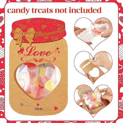 Miniatura 6 de Chivertion Juego de 160 tarjetas de tarro de caramelo para el día de San Valentín, tarjetas de papel kraft para intercambio del día de San Valentín,