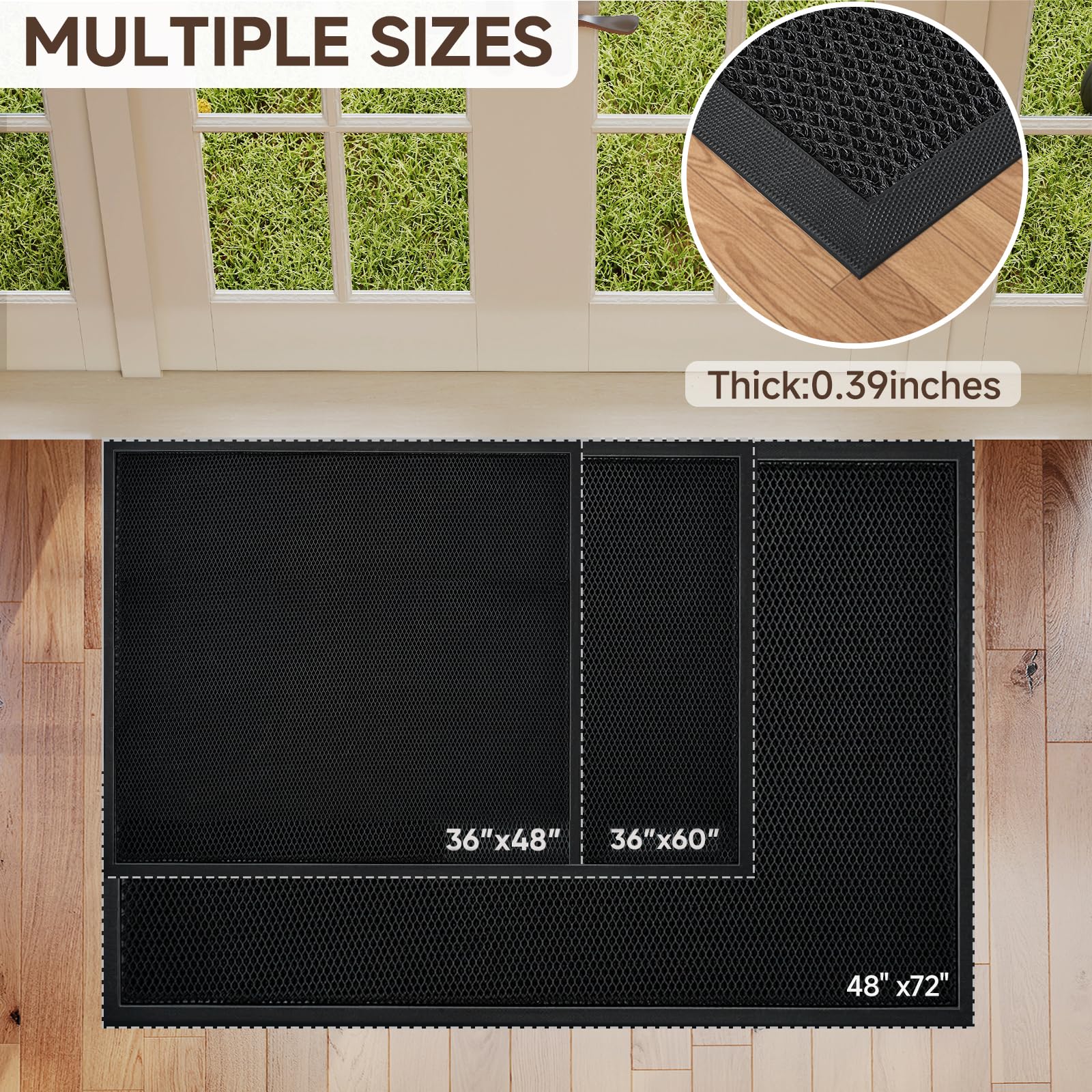 TANYOYO 4'x6' Ft (48"x72") Commercial Heavy Duty Rubber Mesh Door Mat – Waterproof Non-Slip Dirt Trapper for Mall Entrance, Patio, Garage & High Traffic Walkways, Black Outdoor Commercial Welcome Mat — Amazon image 3