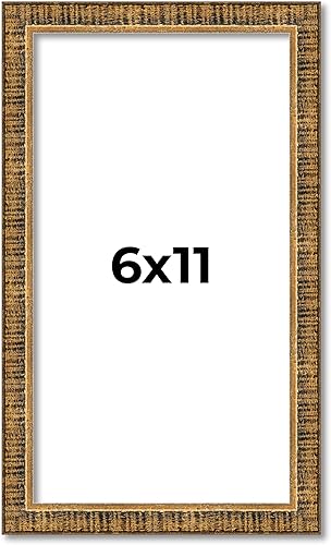 Kingsley - Marco dorado de 6 x 11 pulgadas de madera maciza envejecida, ancho de 0.75 pulgadas, profundidad del marco interior de 0.5 pulgadas,