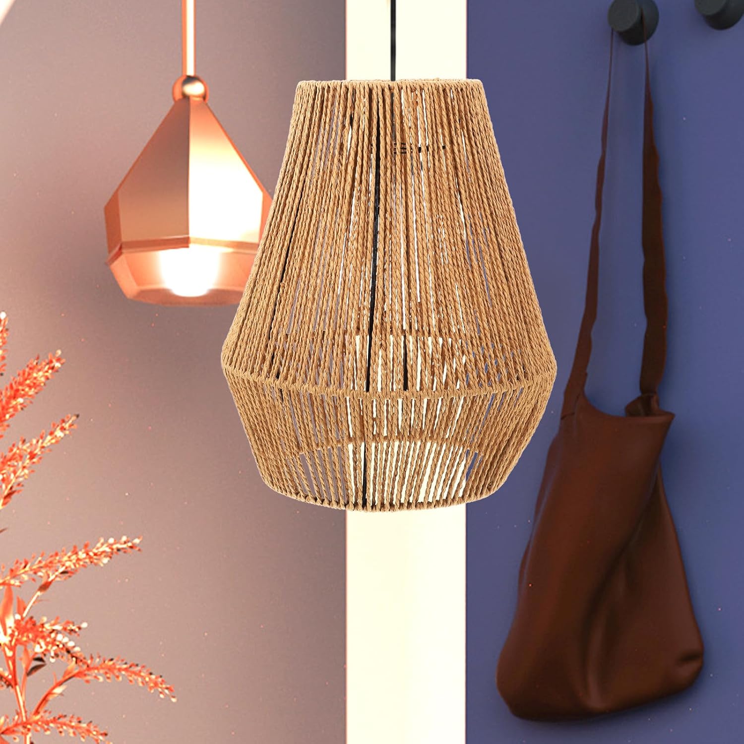 Gadpiparty Woven Paper String Lamp Shade Decorative Lampshade for Ceiling Light Cover, Handmade Bohemian Style Pendant Lamp Accessory for Bedroom Dining Bar Lighting