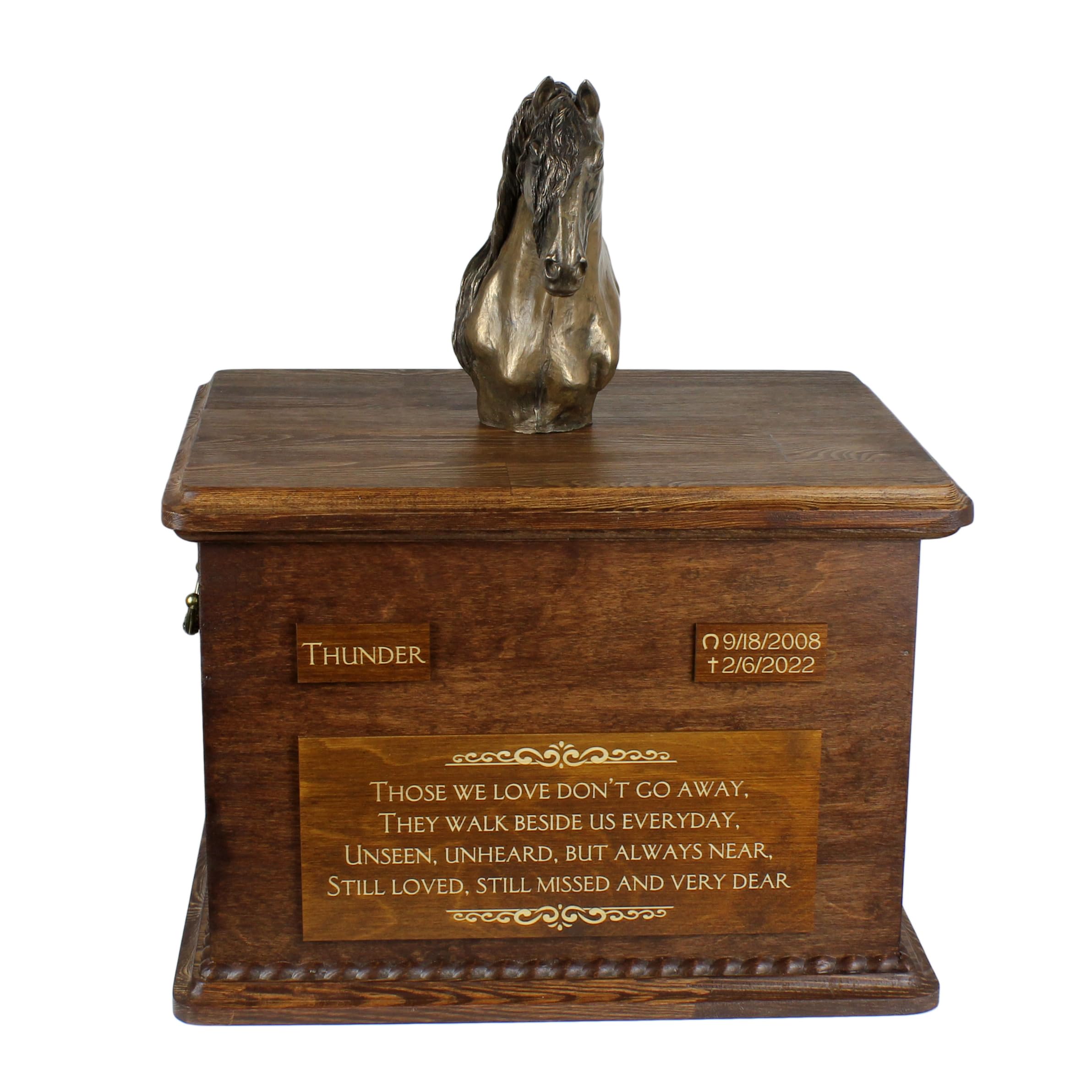 Urne pour les cendres de cheval mémorial en bois avec photo décorative