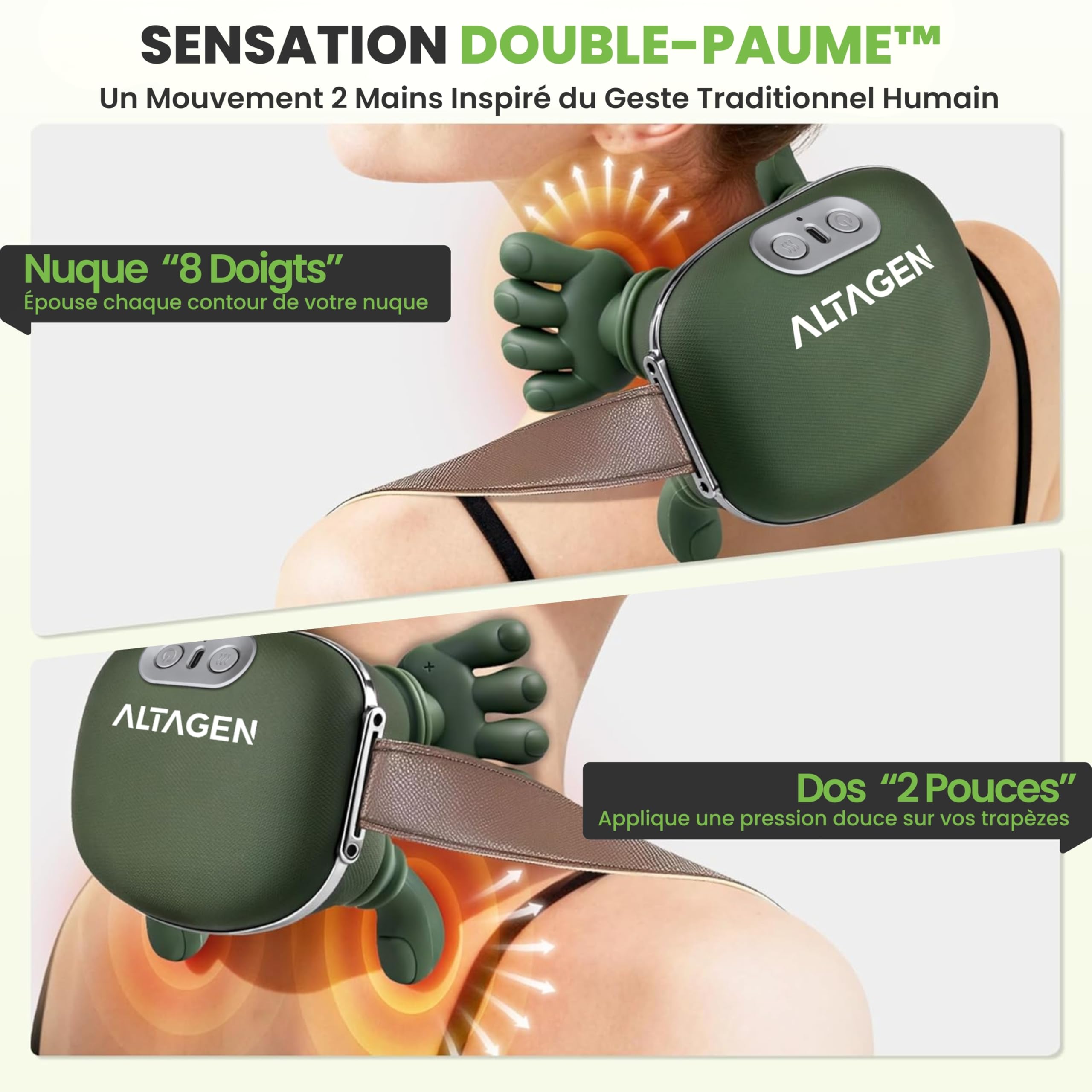 Masseur Cervical ALTAGEN® Main Massante Nuque, Masseur de Cou Chauffant