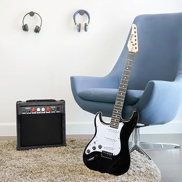 LyxPro CS 39 Left Hand Electric Guitar Kit for Beginner, Intermediate & Pro Players with Guitar, Amp Cable, 6 Picks & Learners Guide, Solid Wood Body, Volume/Tone Controls, 5-Way Pickup - Black