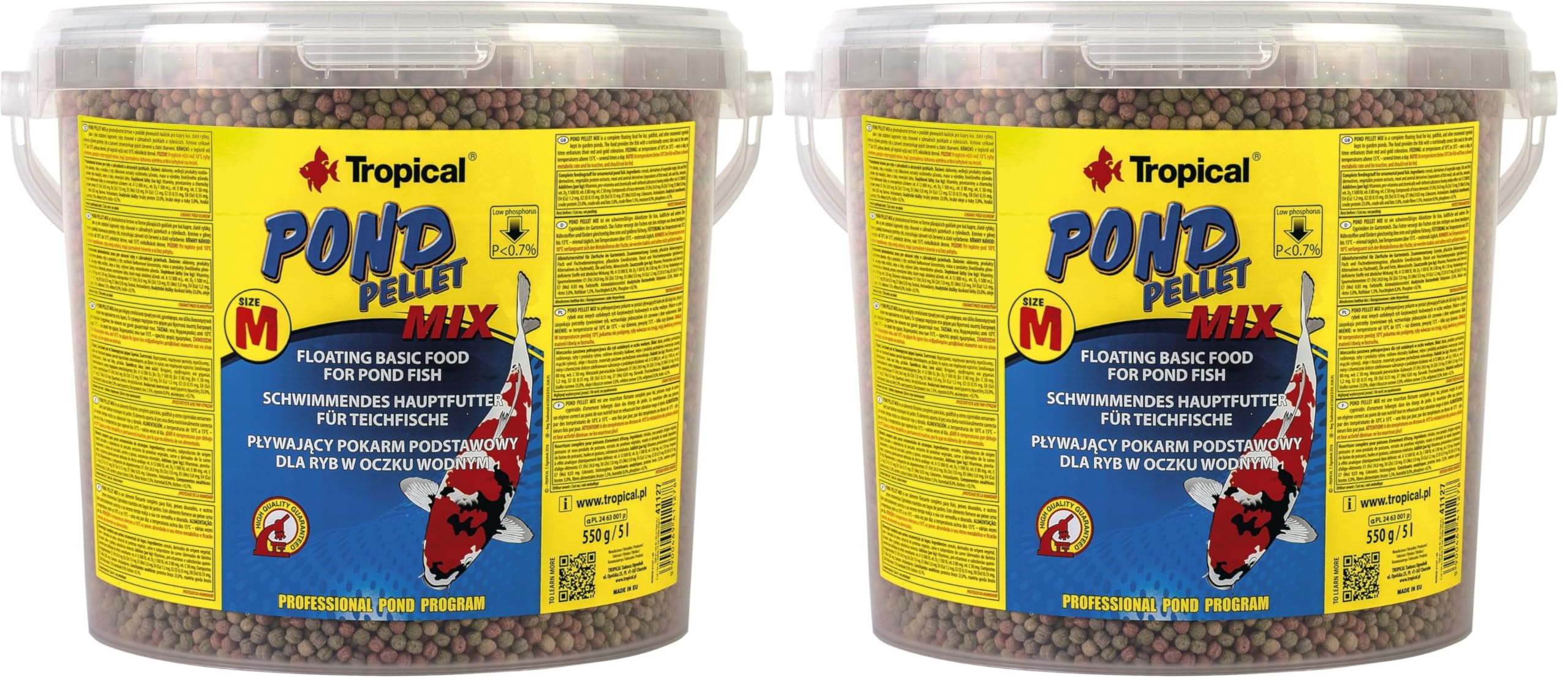Pond Pellet Mix Size M 5L / 550g - Alimento Flotante básico para Peces de Estanque, bajo Contenido en fósforo no favorece la proliferación de Algas (Paquete de 2)