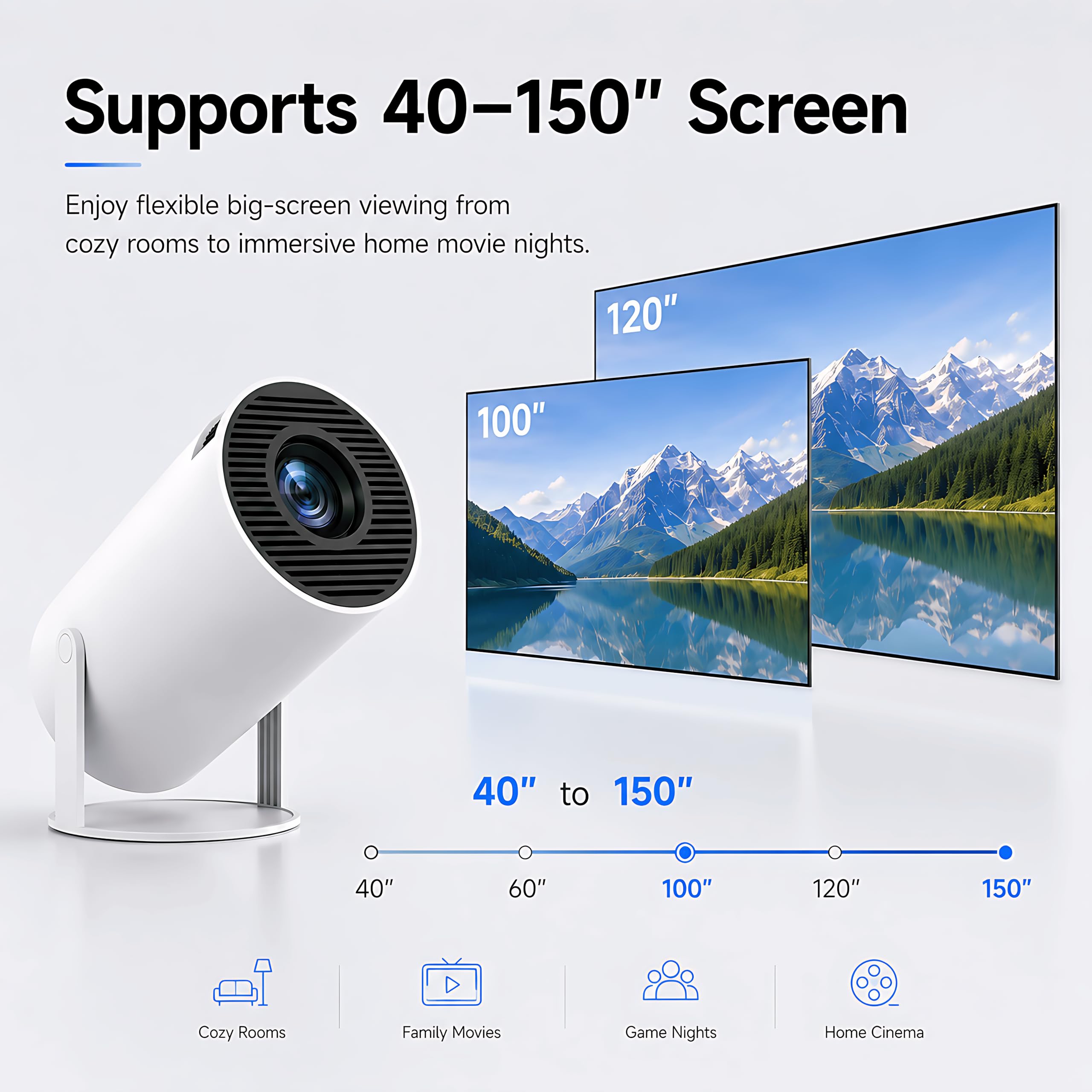 Mini proiettore con WIFI e Bluetooth, supporto portatile 4K, Android 13, Keystone automatico, girevole a 180°, schermo da 40"-150" piccolo proiettore HY300 Pro