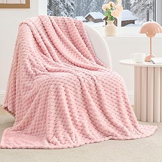 BEDELITE Fleece Decorative Blanket - 3D Jacquard Pink Throw Blankets for...