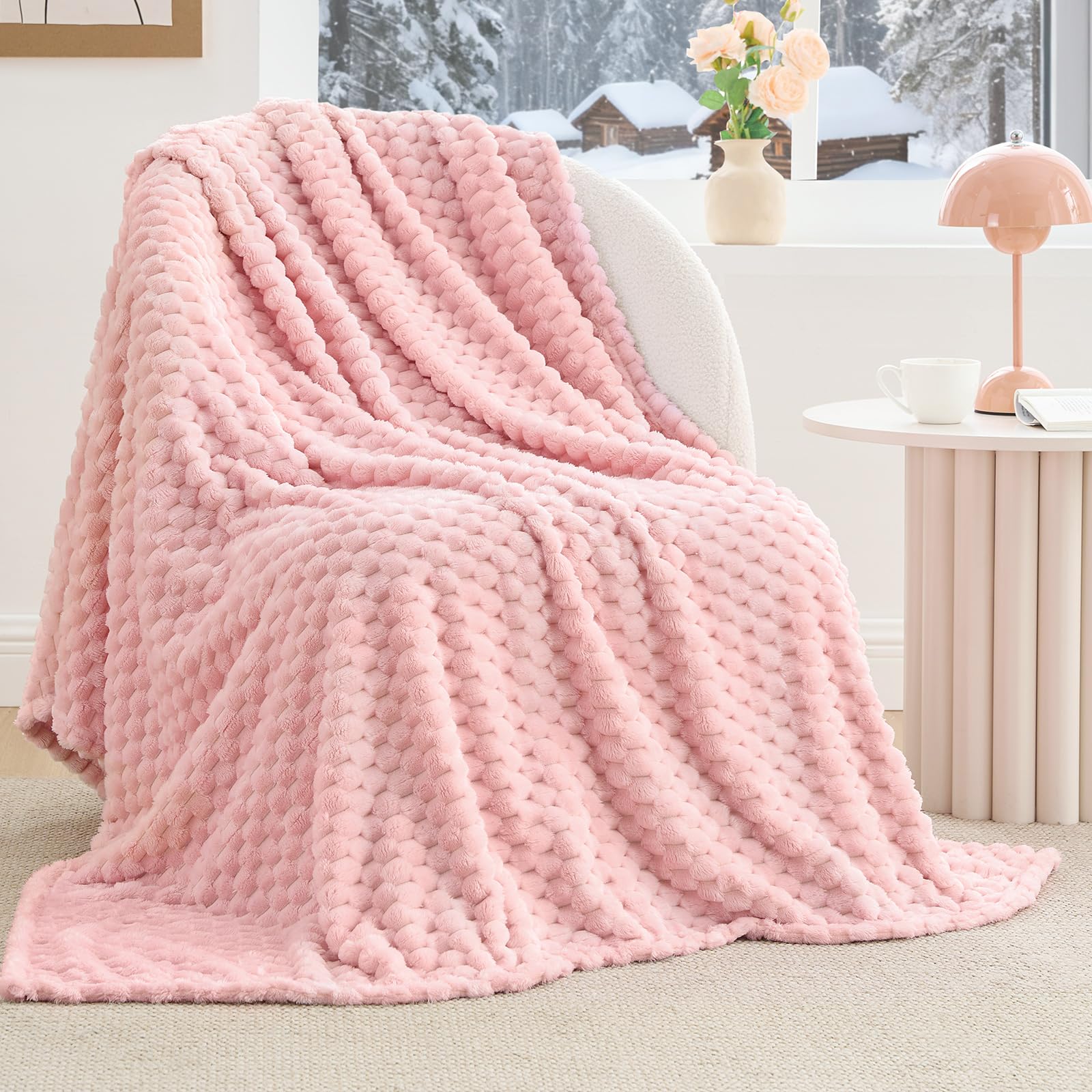 BEDELITE Valentine Day Fleece Decorative Blanket - 3D Jacquard Pink Throw Blankets for Women's Couch & Bed, Soft and Cozy Warm Plush Fluffy Blanket, Cute Birthday Gift for Women, 50x60 Inches