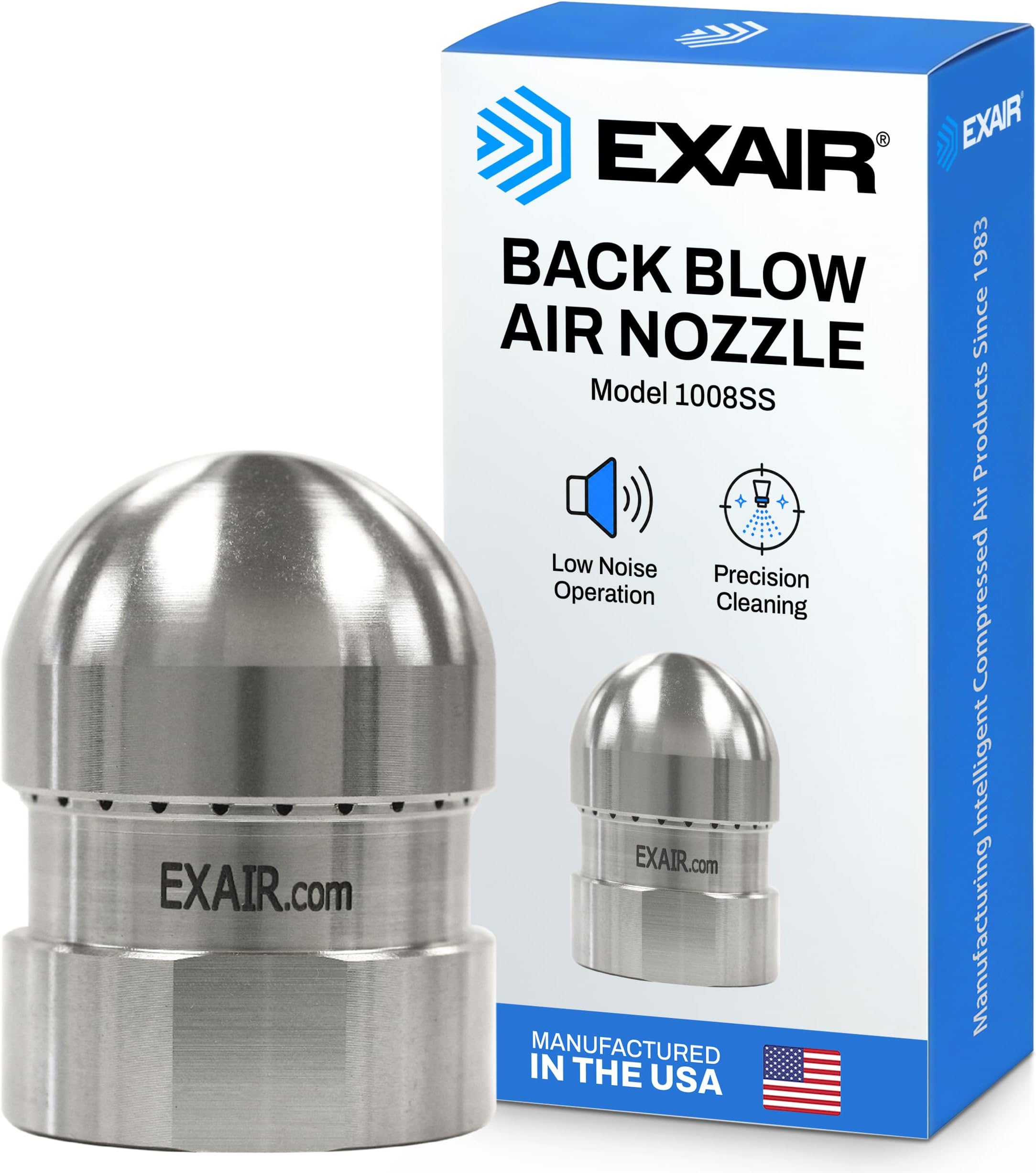Back Blow Air Nozzle, Compressor Attachment, (Model 1008SS) | 360-Degree Pattern Clears Debris from Pipes and Tubes, Pneumatic Tools and Fittings, 316 Stainless Steel, 1 FNPT Threading