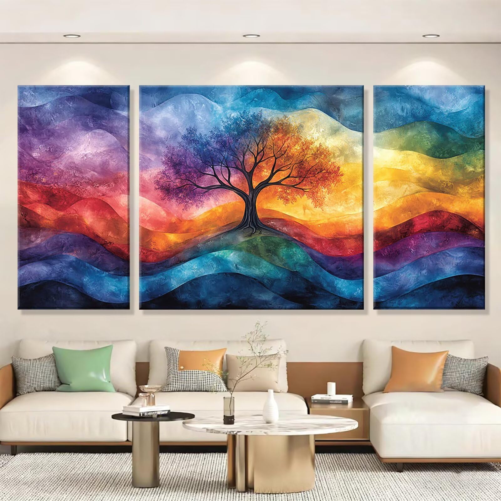3 Pezzi Dipingere con i Numeri adulti, Paint by Numbers Astratto Albero, Kit Lavoretti Creativi, Kit di Pittura Acrilica Fai-da-Te, con Pennello, Decorazioni Casa 70x140cm (Senza Cornice) y1s-622