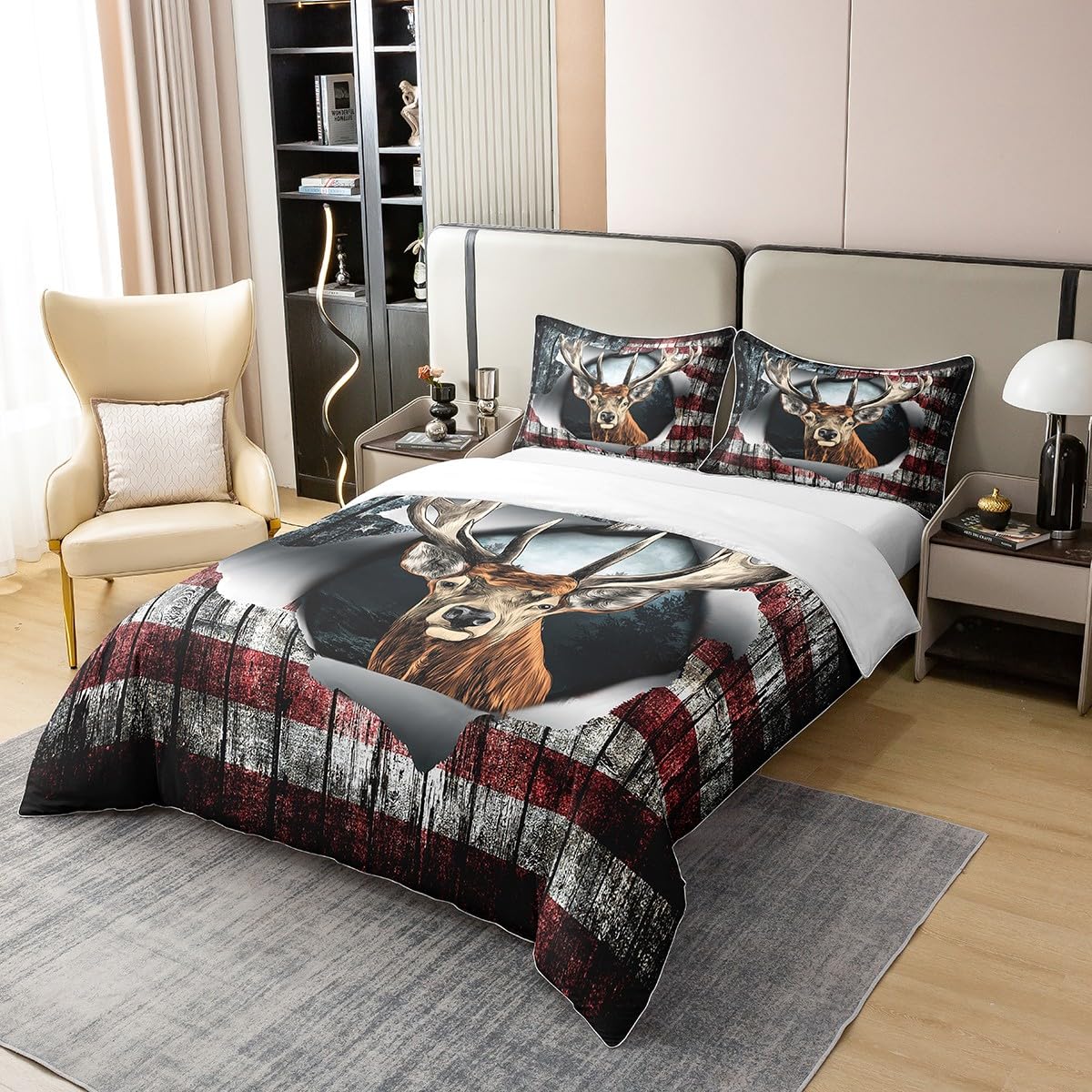 Deer Hunting Bedding Set Bedding Set Flag Deer for Kids Boys Girls Camo Antlers Comforter Cover Wildlife Duvet Set Cotton Duvet Cover Single Size