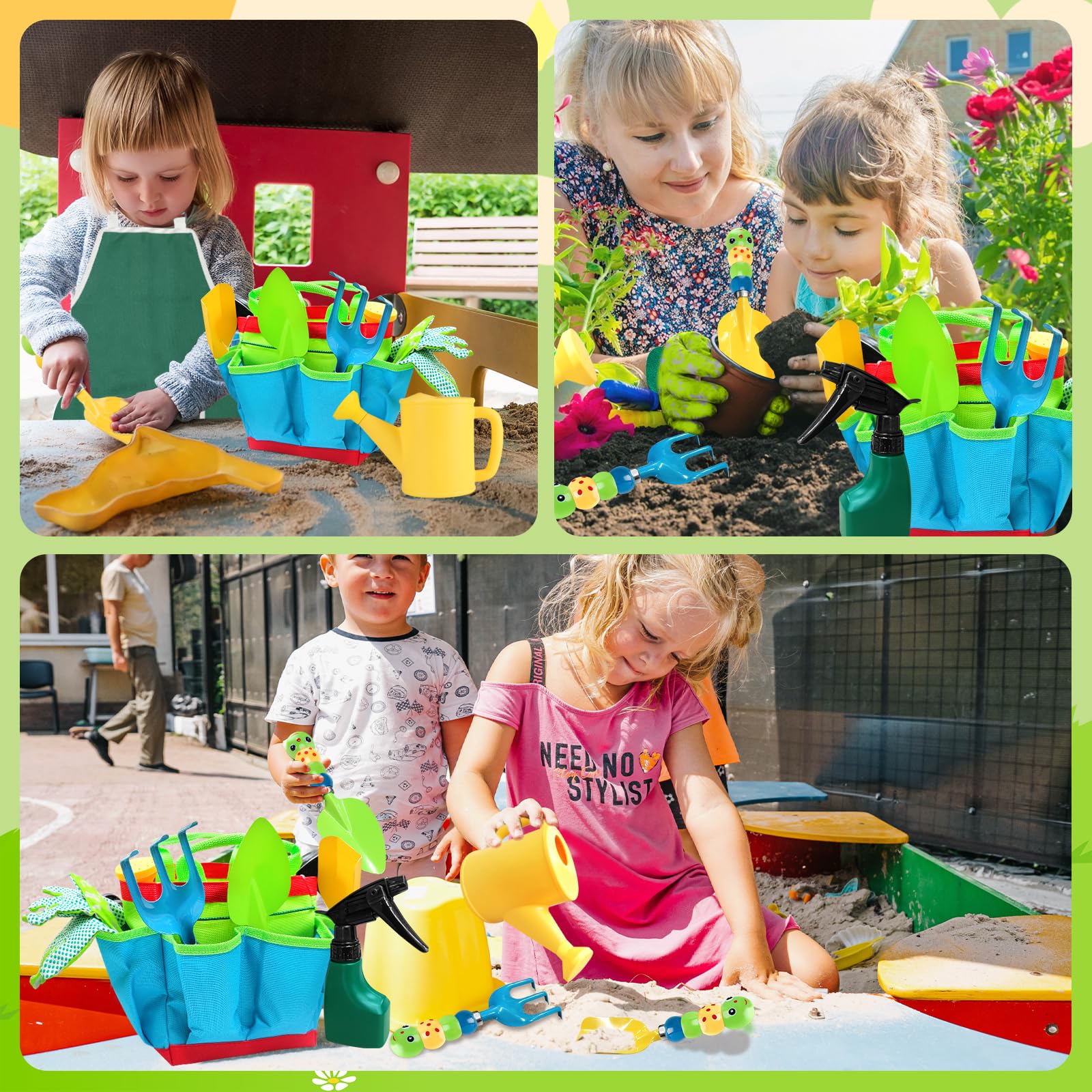 Kit Jardinage Enfant 5 Pièces - Houe, Bêche, Râteau, Pelle, Gants - Outils En Bois Et Métal, éducatif