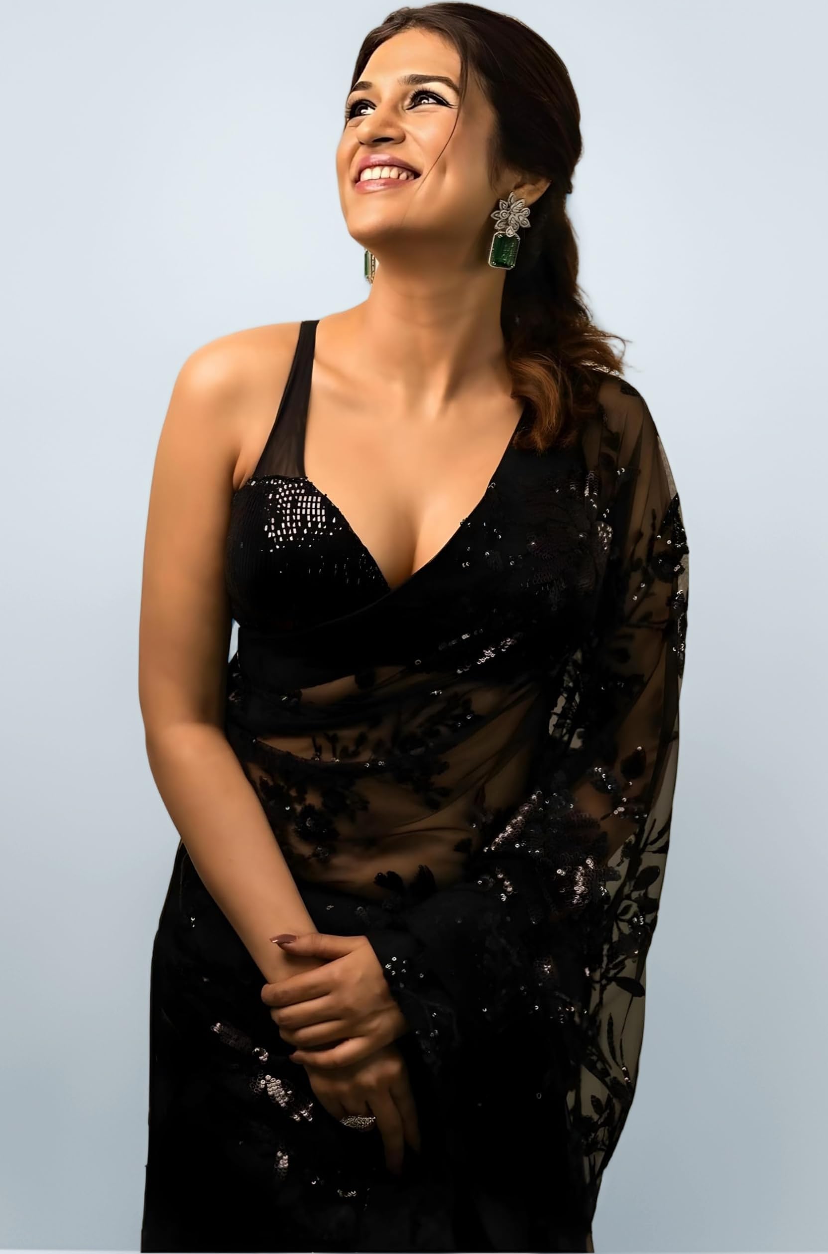 Women's Net Sequence Embroidered Work Saree With Art Silk Unstitched Blouse Piece (Diamond Sequence Black_Black_Free Size)