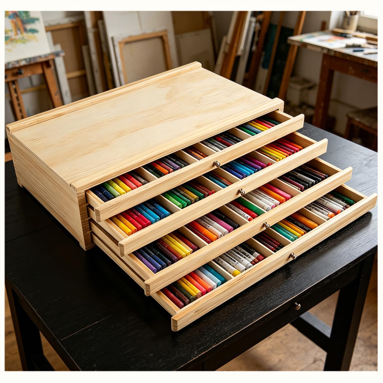 Tiroir de rangement pour pinceaux et crayons avec compartiments