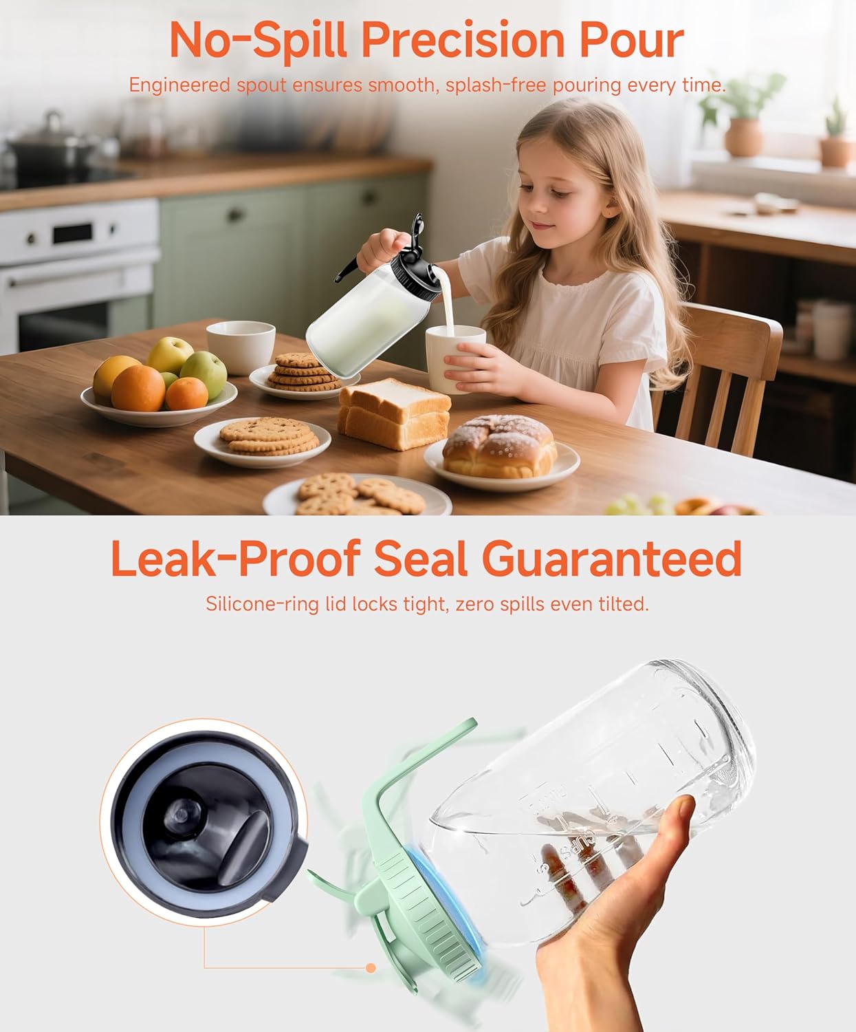 64oz Large Mason Jar Pitcher with Lid,2 Quart Airtight Glass Tea Pitchers for Fridge, Leak-Proof Coffee Dispenser,Heavy Duty Water Container for Cold Brew Juice,Breastmilk Storage-(Black+Green+Yellow) - Image 3