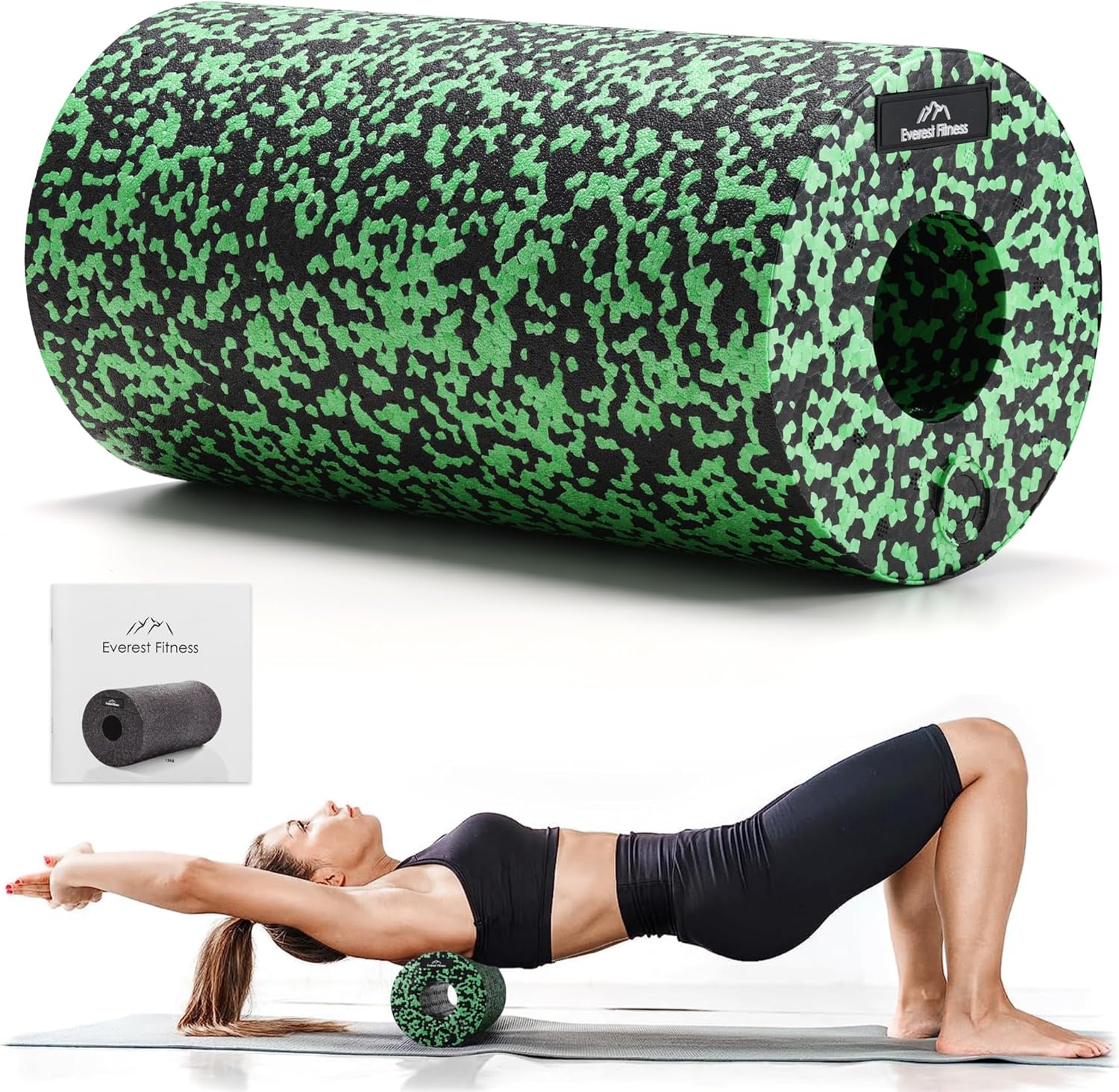 Foam Roller – Medium Density Level – Foam Rollers for Back Pain or Muscle Massage – Deep Tissue Massage – Black/Green