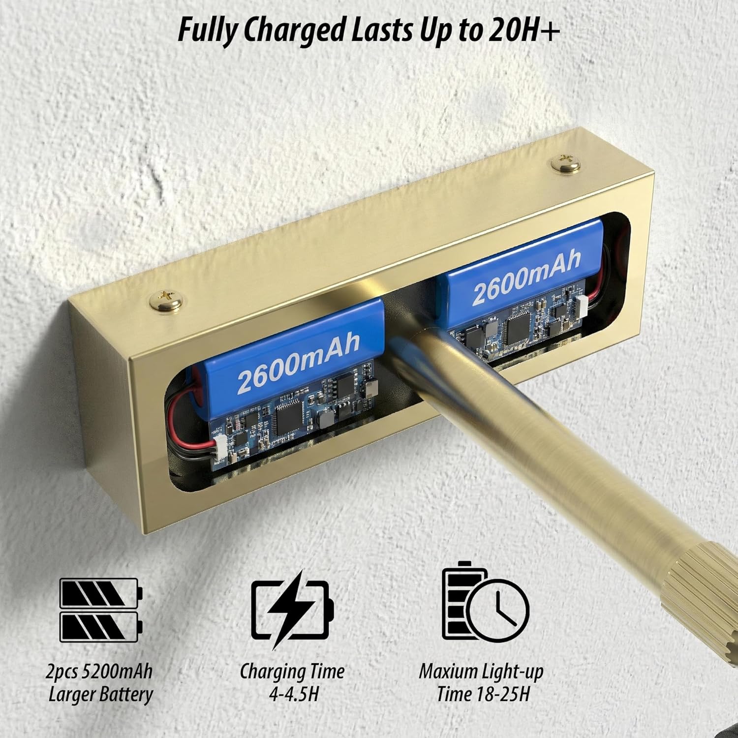 Brass Picture Light for Wall - 24inch Dimmable & Rechargeable Art Light with Extendable Arm, 25H Light Time, Angle Adjustable, 3 Color Temperatures Timer - Perfect for Paintings and Home Decor