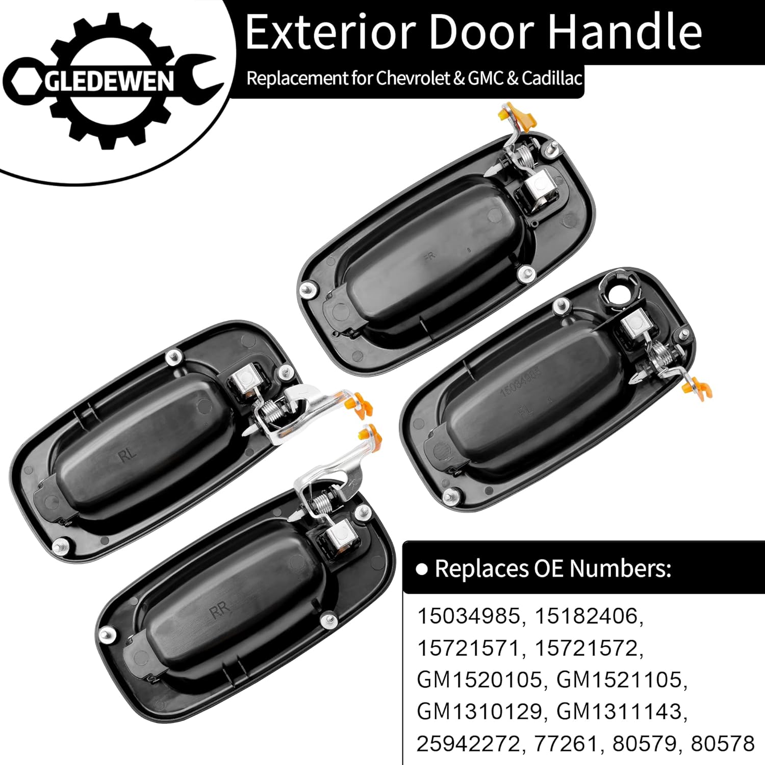 Exterior Door Handles Set, Compatible with 1999-2007 Chevy Silverado Suburban Tahoe Avalanche, GMC Sierra Yukon, Cadillac Escalade, Chrome Lever, Front & Rear & Left & Right Side | 15034985, 15182406