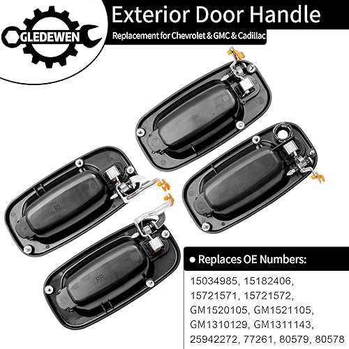 Miniatura 3 de Juego de manijas de puerta exteriores, compatible con Chevy Silverado Suburban Tahoe Avalanche 1999-2007, GMC Sierra Yukon, Cadillac Escalade