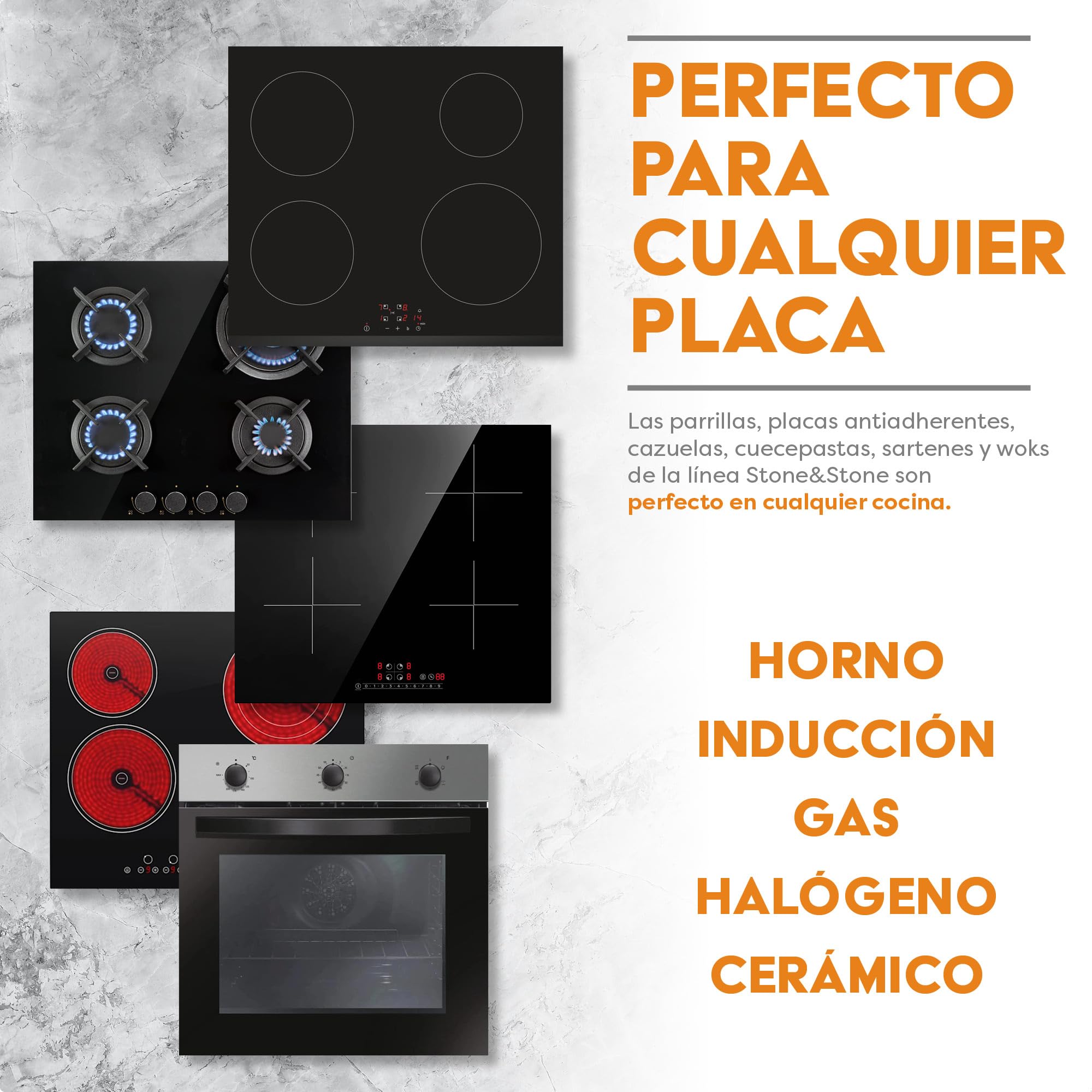 Cazo Cacerola mango ergonómico extraíble Apto Inducción acero & aluminio antiadherente Alemán Greblon C3+ inducción y horno Libre de PFOA + tapa de cristal (24CM)
