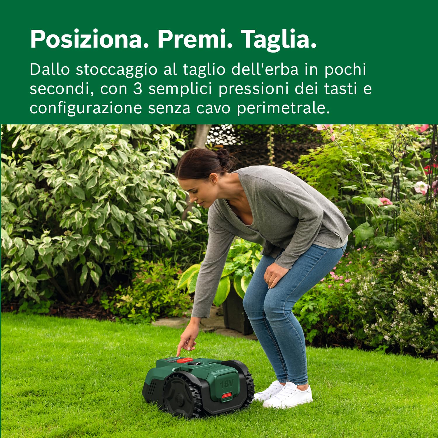 Bosch Robot rasaerba a batteria VISIMOW18V-100 (per prati fino a 100 m², larghezza di taglio: 16 cm, altezza di taglio: 20-60 mm, senza batteria)