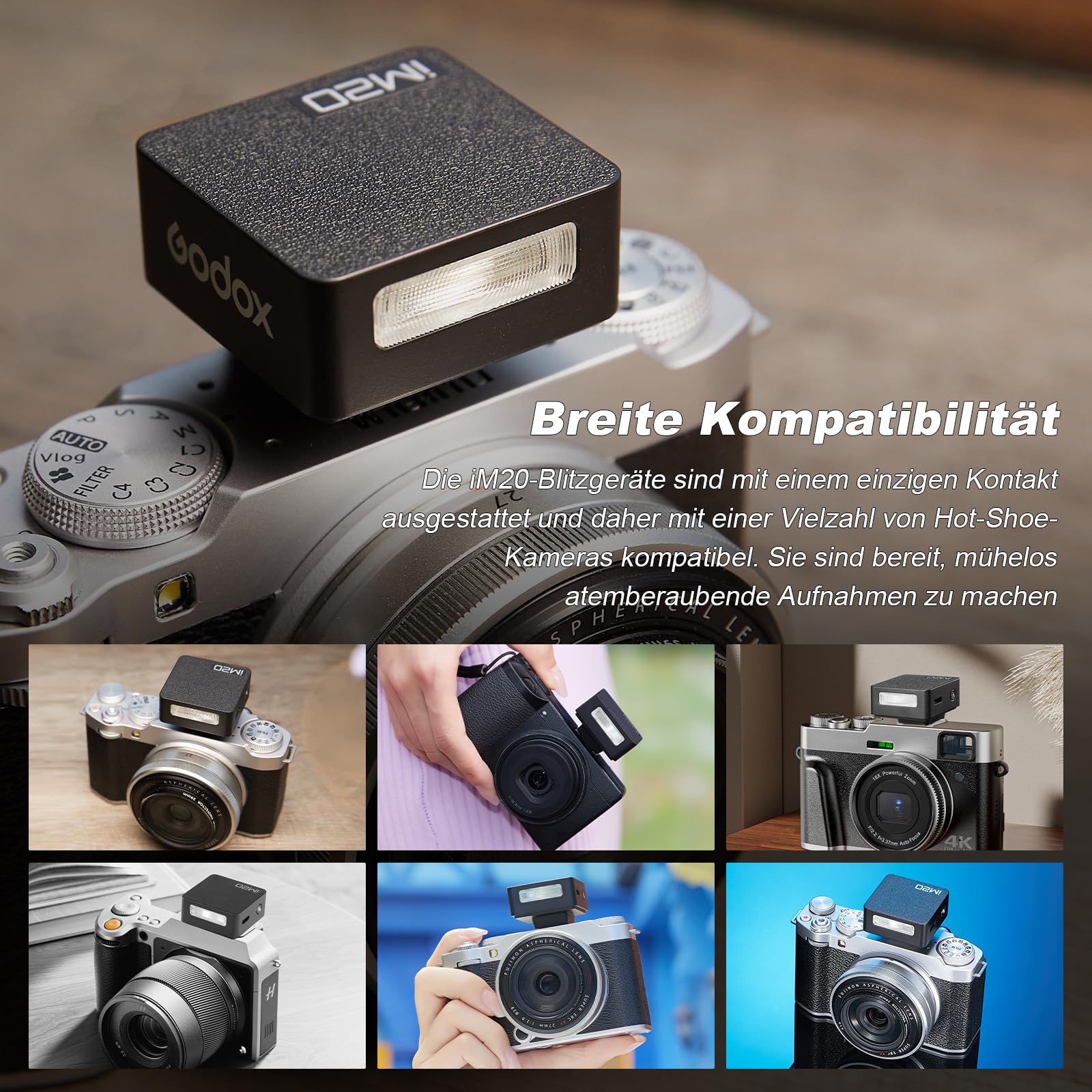 GODOX iM20 Kamera-Blitz Mini Kamerablitz, 5 Stufen Blitzleistung, 6000K±200K 440 Full-Power Flashes Godox im20 Mini Flash für Canon Sony Nikon Fuji Olympus
