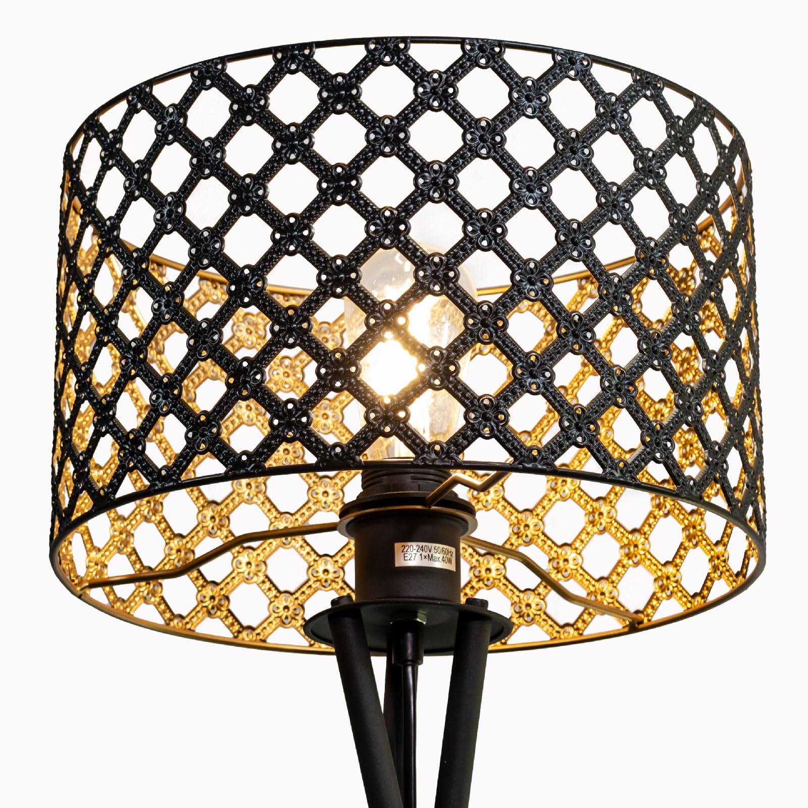 Vintage Metall Stehleuchte Dimmbar LED, Schwarz/Gold | Dreibein, Wohnzimmer & Schlafzimmer, Retro Standleuchte, Für Familien