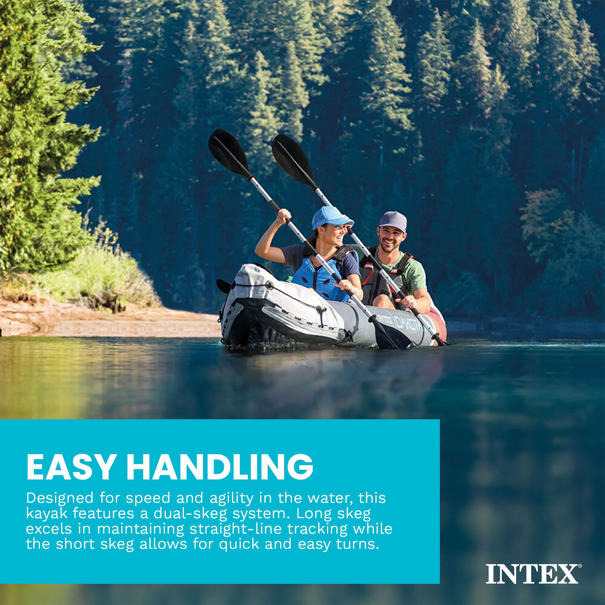 Intex 68310VM Dakota K2 - Kayak gonflable en vinyle résistant pour 2 personnes avec rames de 200 cm et pompe à air, gris et rouge