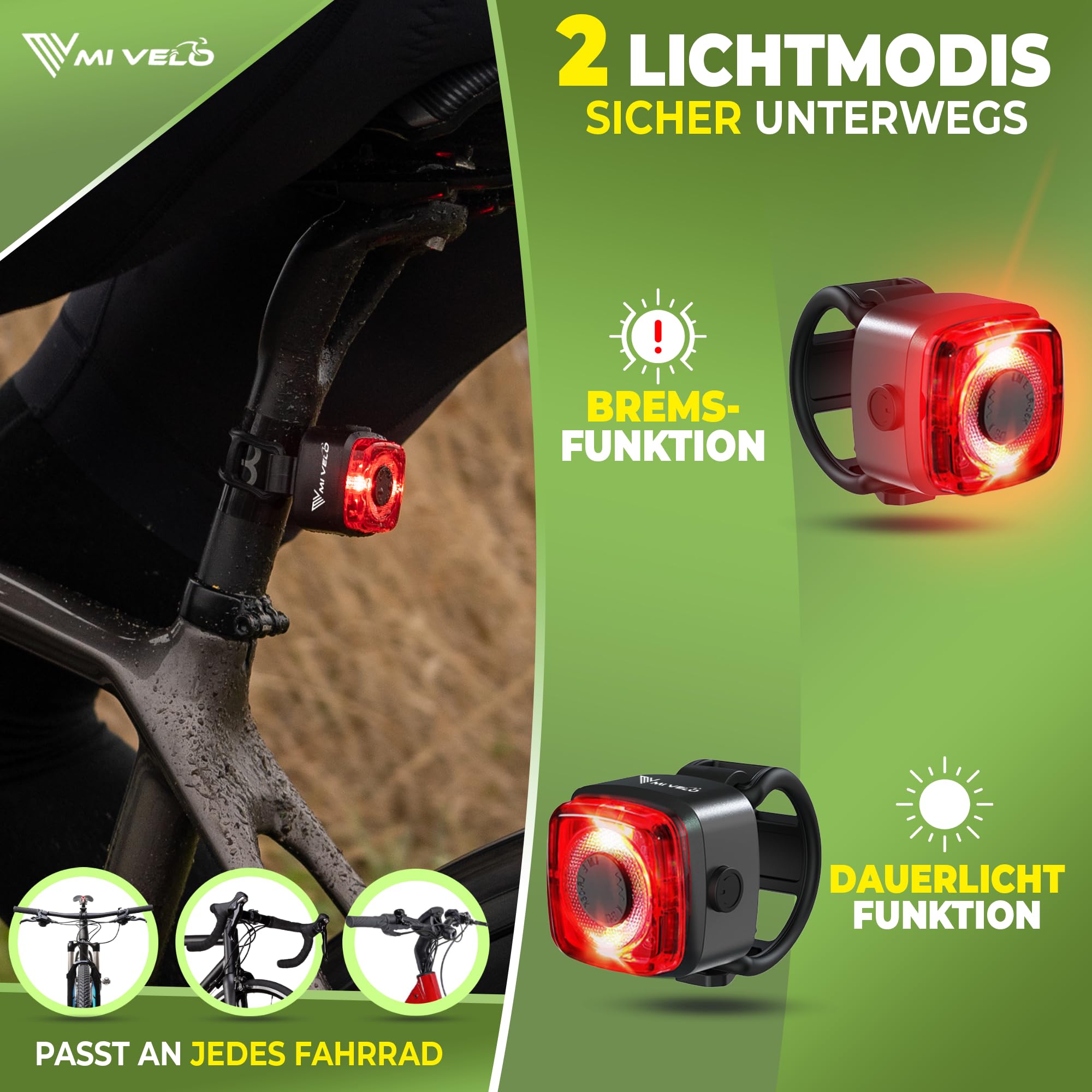 MIVELO Fahrradlicht Set StVZO zugelassen Fahrradbeleuchtung - USB-aufladbar & 100% wasserdicht LED Fahrrad Licht vorne & Fahrrad Rücklicht I Fahrradlampen extra hell
